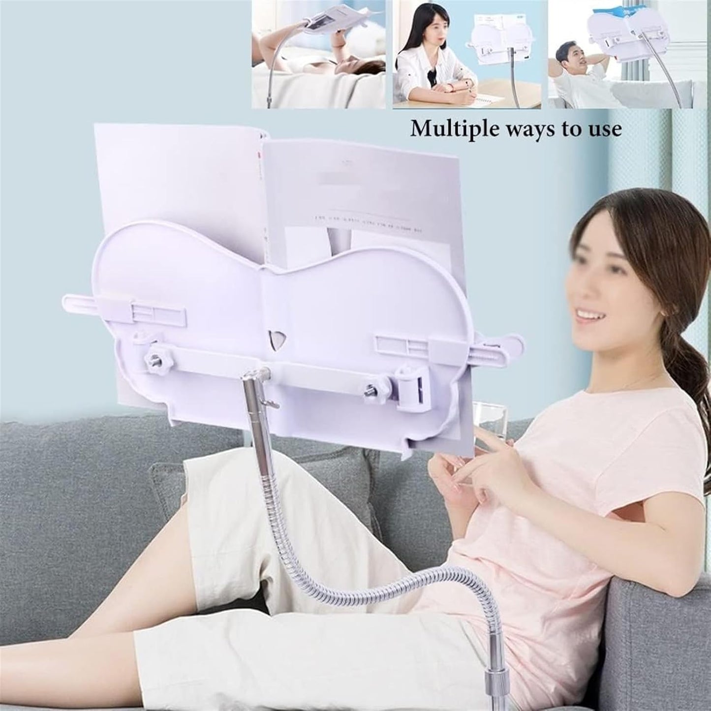 Floor Stand Book Holder for Reading, Cookbook Holder Stand for Kitchen, Reading Rack Adjustable Height and Angle, Laptop Stand for Desk, Bed, Couch, Office (White) (White)