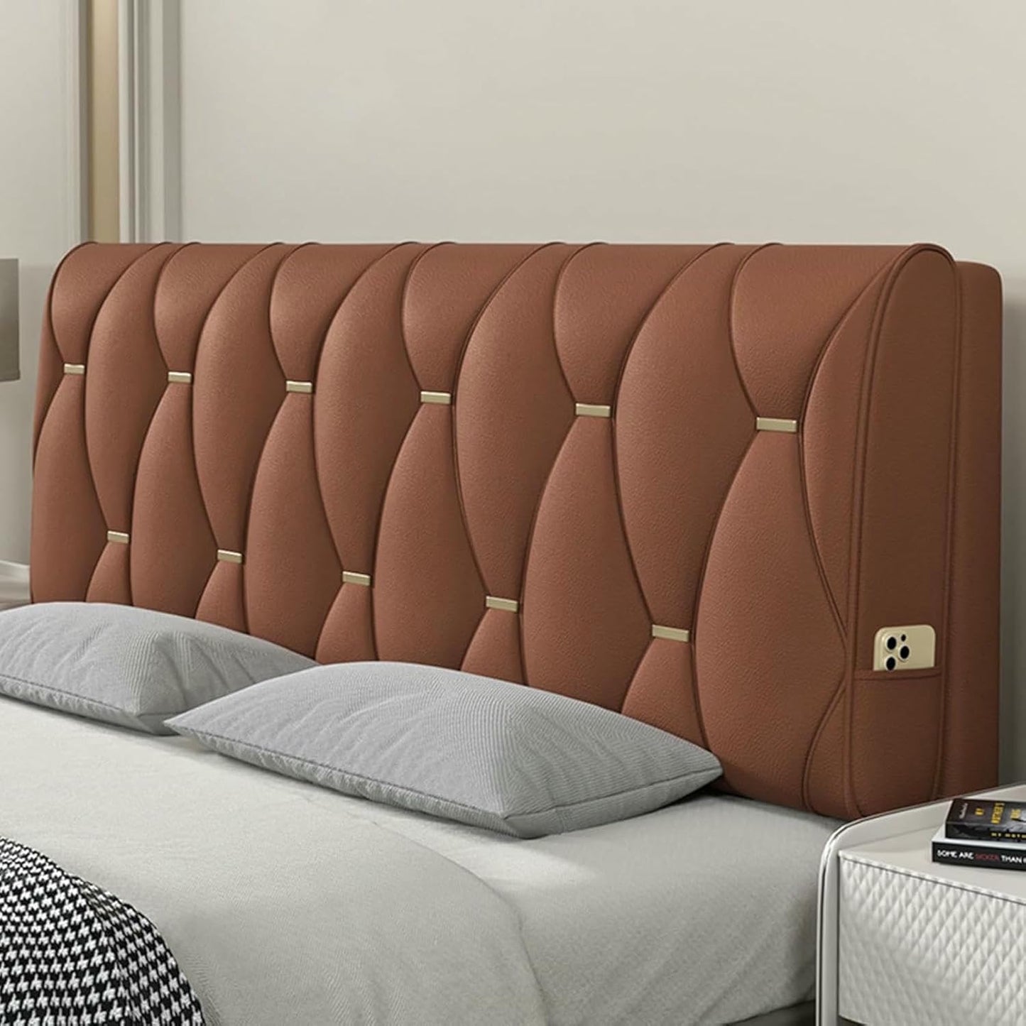 Orange,Paste/75x23x2In,Faux Leather Headboard Pillow Bedside Cushion Large Bed Backrest,Lumbar Support Upholstered Reading Pillow Removable Daybed Bunk Bed Bolster