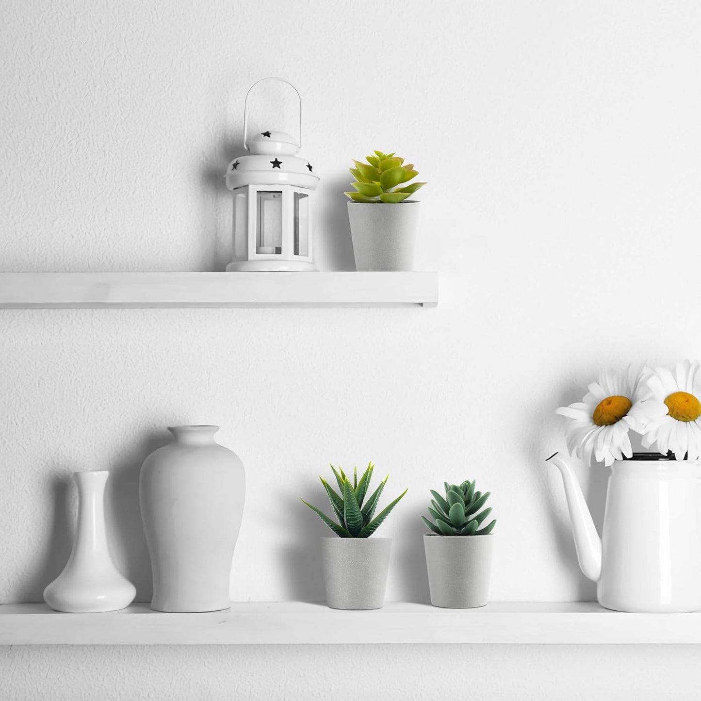 Artificial Succulents Set of 3 Mini Realistic Fake Plants with Plastic Pots for Home and Office Decoration, Including Aloe, Echeveria laui and Haworthia coarctata f. greenii, 4in (H) x 3.5in (W)