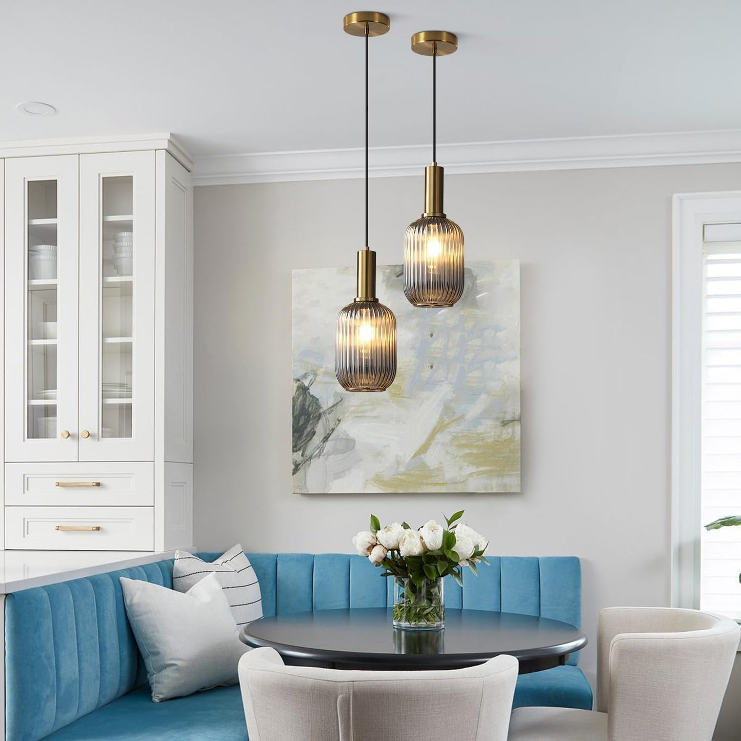 KCO Lighting Mini Smoke Glass Pendant Light Fixture 1-Light Brushed Gold Pendant Lights Kitchen Island Minimalist Globe Pendant Lighting Mid Century Modern Entry Hanging Light