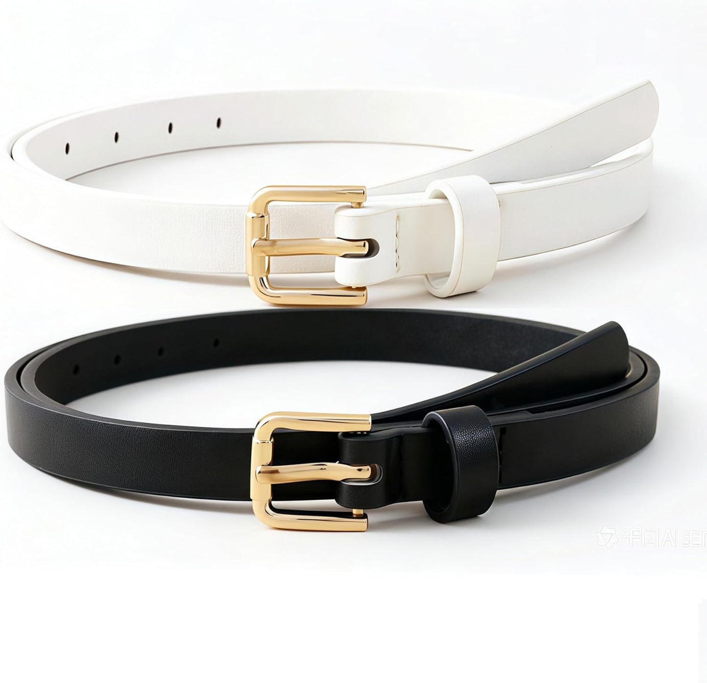 HOTWILL 4 Pack Women Skinny Belts for Jeans Dress Thin Waist Belt for Ladies with Gold Buckle 0.55" Width