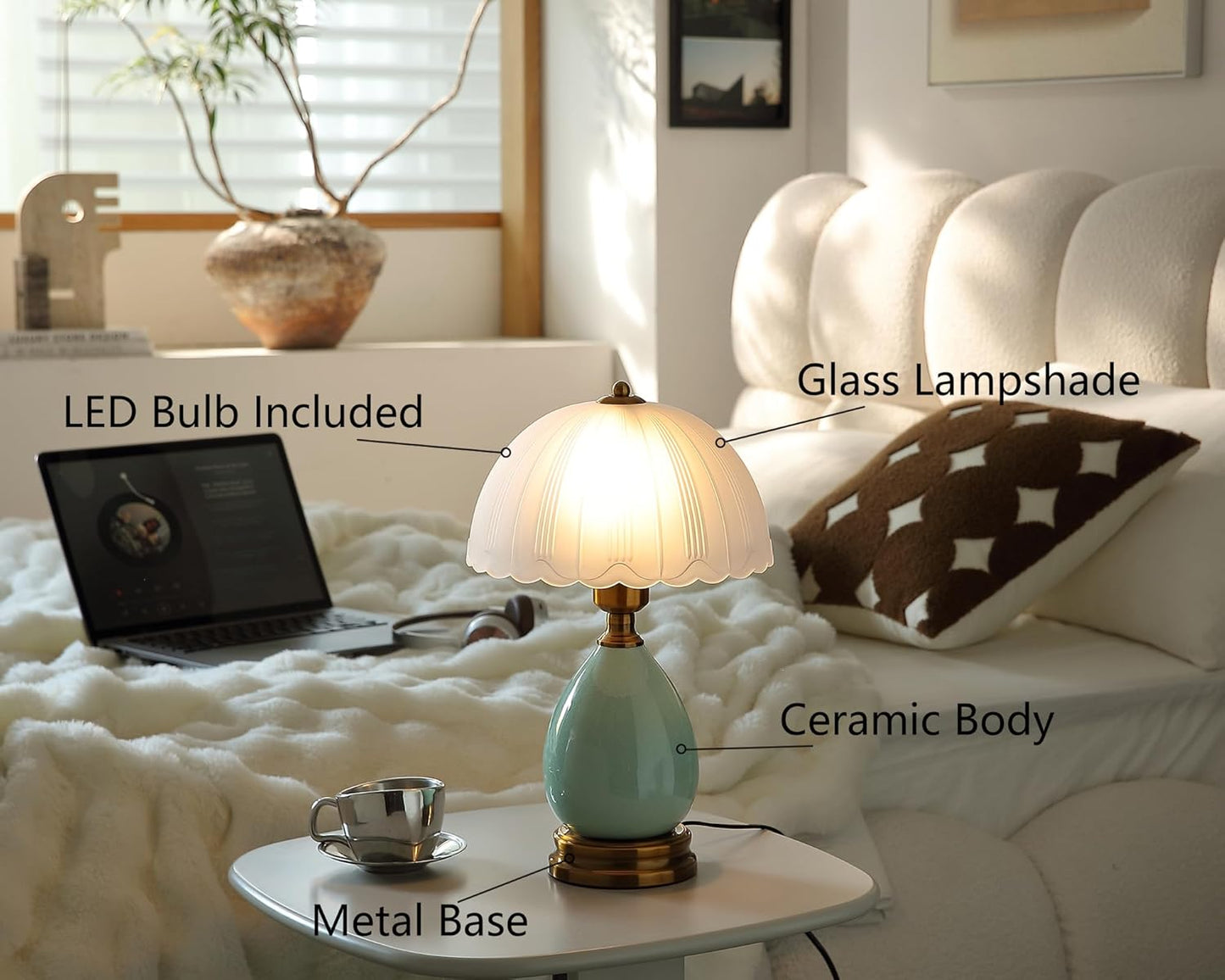 Vintage Lamp for Living Room,16" Modern Ceramic Table Lamps for Bedroom,Retro Bedside Nightstand Traditional Lamps, Classic Chinoiserie Green Lamp for Home Decor (LD001)