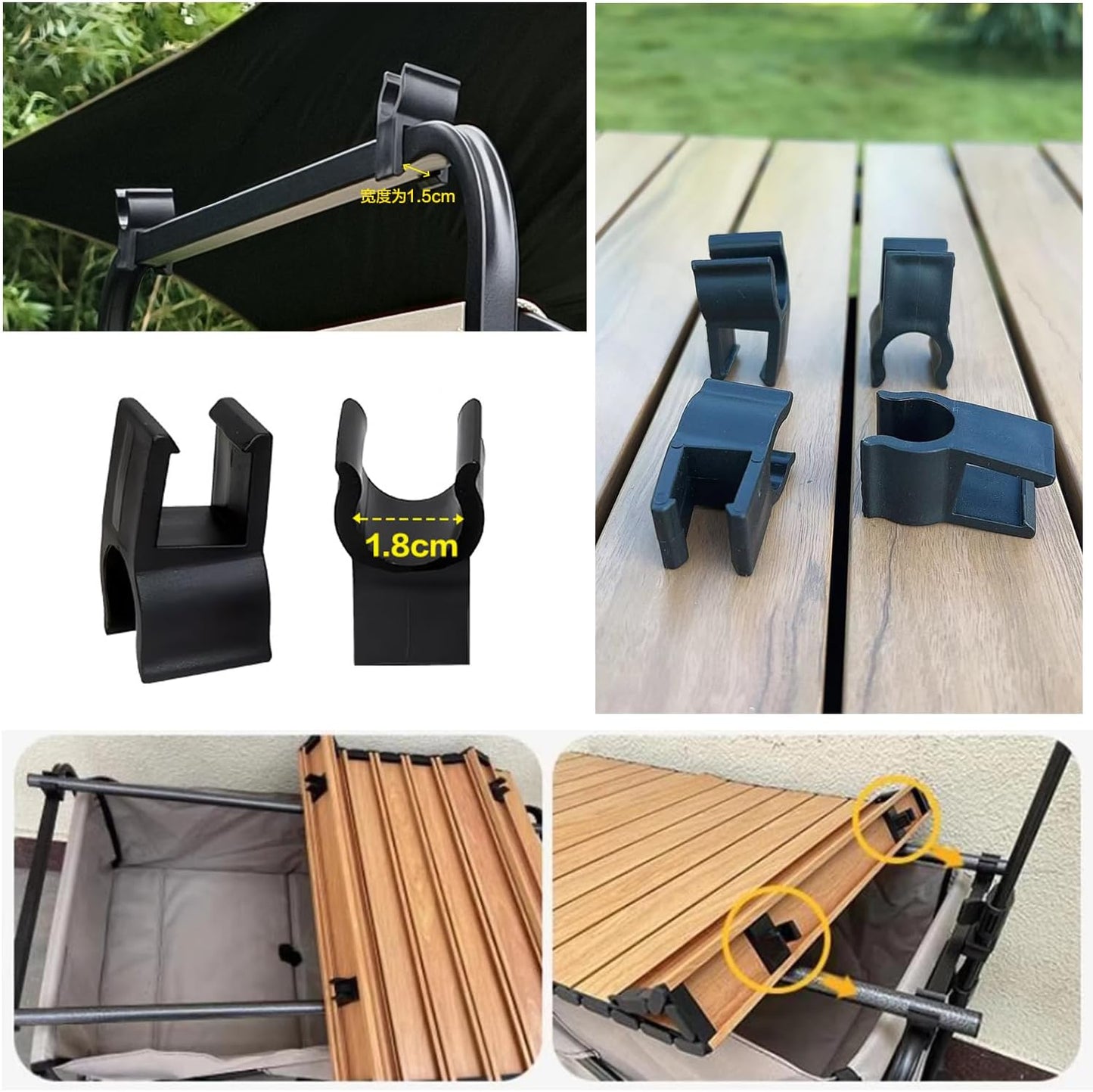 8 Pack Camping Wagon Table Top Attachment Buckle Snap-on Mount Pole Clip Fastener for Collapsible Utility Beach Park Wagons Cart with Folding Tabletop Rod Stick Support Outdoor Garden Picnic