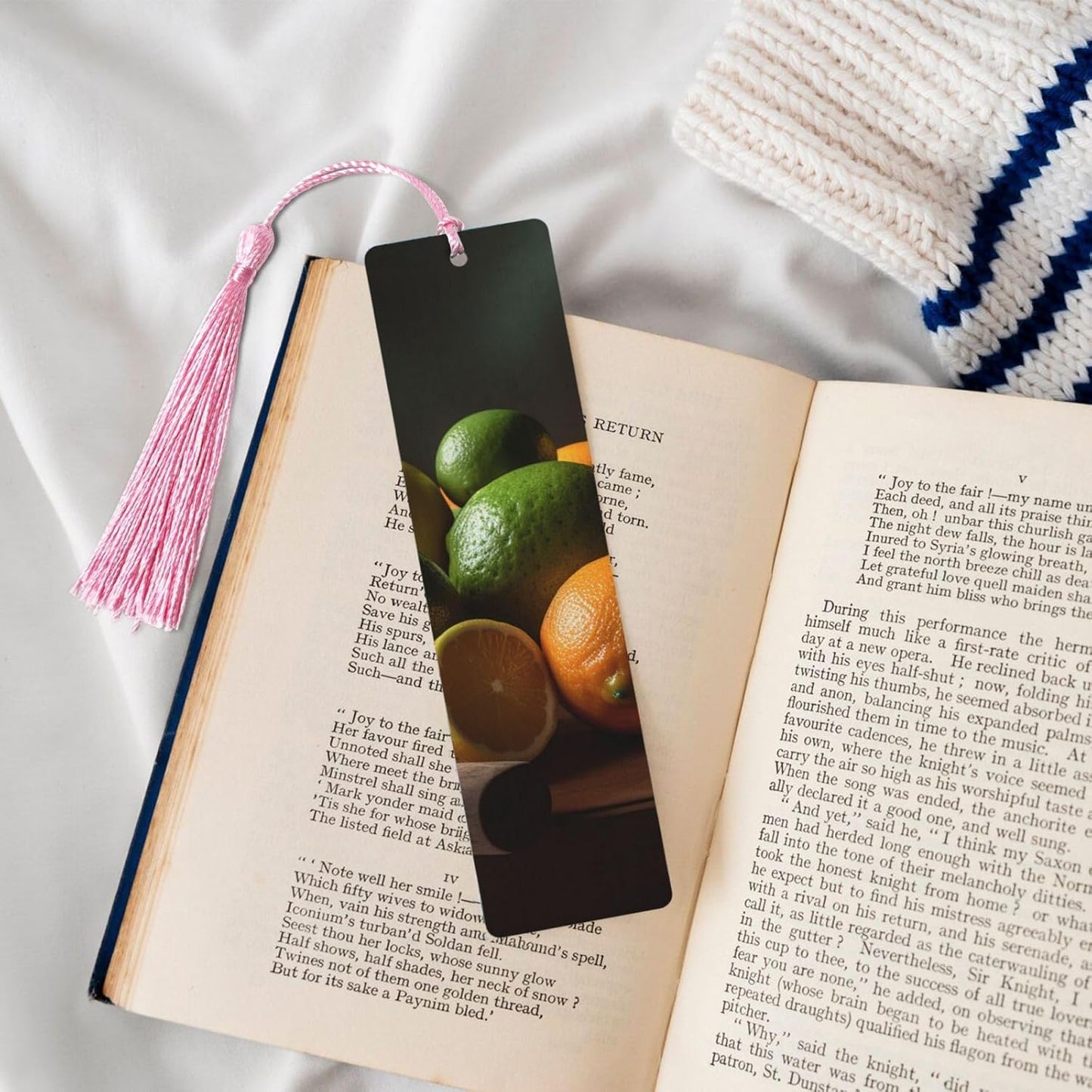 Lemons and Oranges Bookmarks Gifts for Women Men, Wooden Bookmarks for Book Lovers, Vintage Book Marks Ornaments with Tassel, Unique Personalized Reading Page Markers Pink