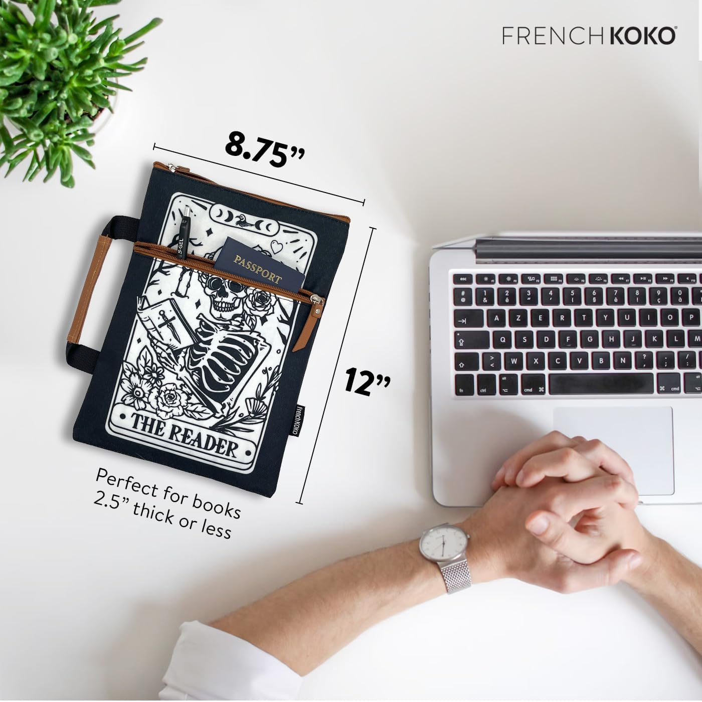 French KOKO 3-Piece Waterproof Book Sleeve Cover, Book Protector Case Travel Bible Cover Romantasy Dark Academia Dragons Carrying Fantasy Novel Reader Gift Goth Gothic Book Lover Gifts