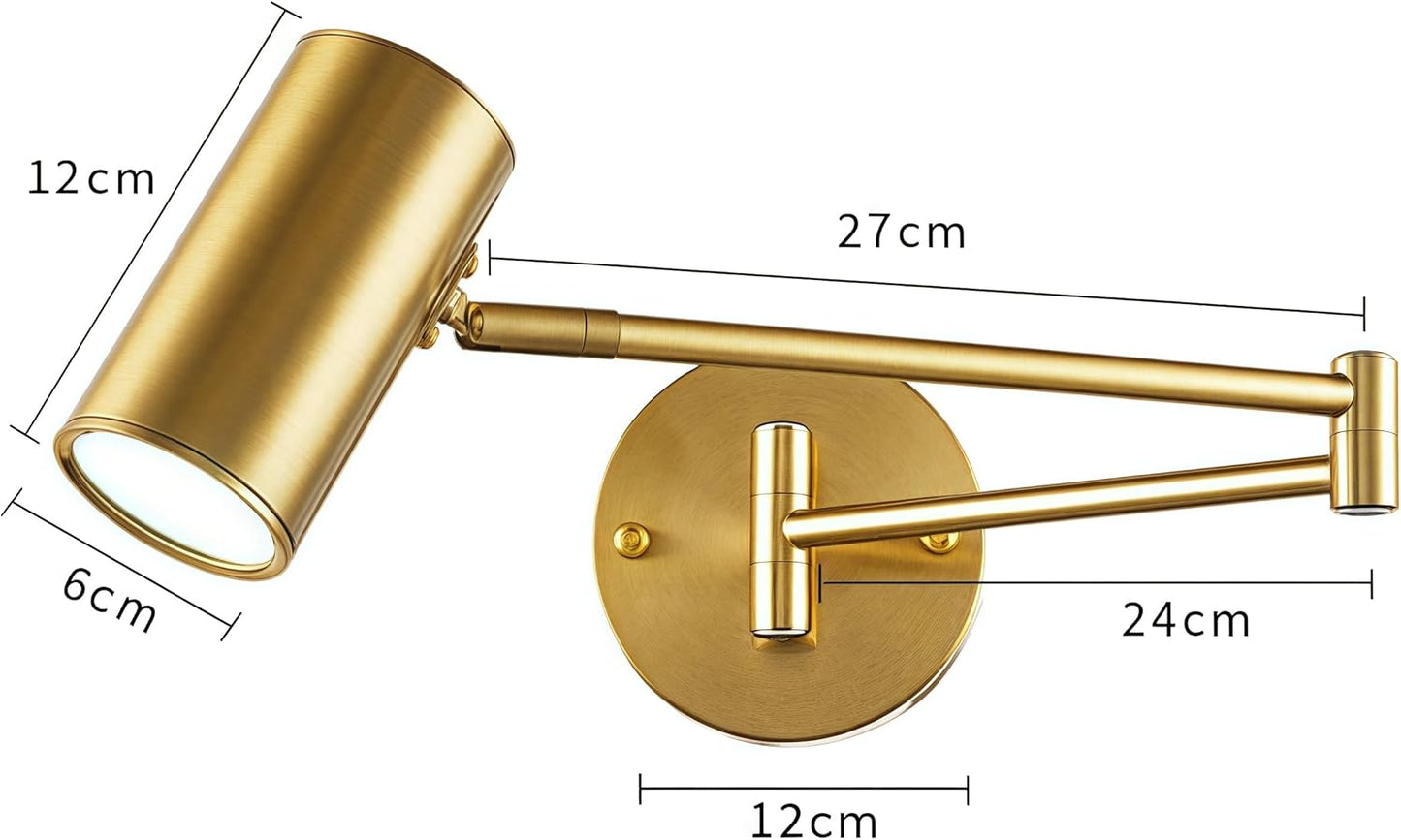 Indoor Wall Light Adjustable Swing Arm 5W LED Metal Wall Lamp 3000K Warm White Retro Vintage Industrial Wall Sconce, for Living Room Bedroom Hallway Corridor Stairs Hall, Gold