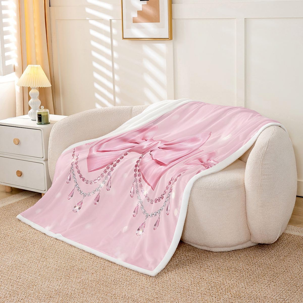 Feelyou Cute Bow Sherpa Throw Blanket for Couch Princess Bowknot Super Soft Cozy Fleece Pink Blanket for Winter, Plush Throw Throw 50"x60" All Season