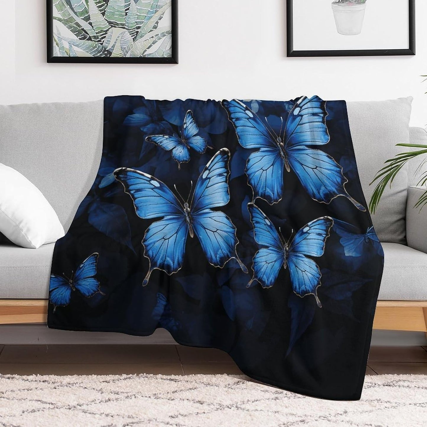 Dark Blue Butterflies Throw Blanket for Couch Super Soft Warm Lightweight Throw Blankets Cozy Flannel Bed Blanket Cute Decorative Blankets for All Seasons Home Decor Gift 30"*40"（76 * 100cm）