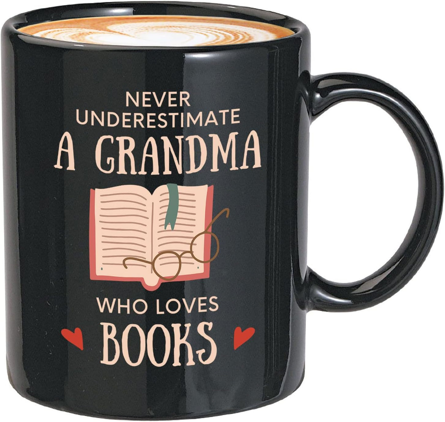 Bubble Hugs Book Lover Coffee Mug 11oz Black - Never Underestimate Grandma - Reading Reader Old Lady Book Lover Bookish Novelist Librarian Writer