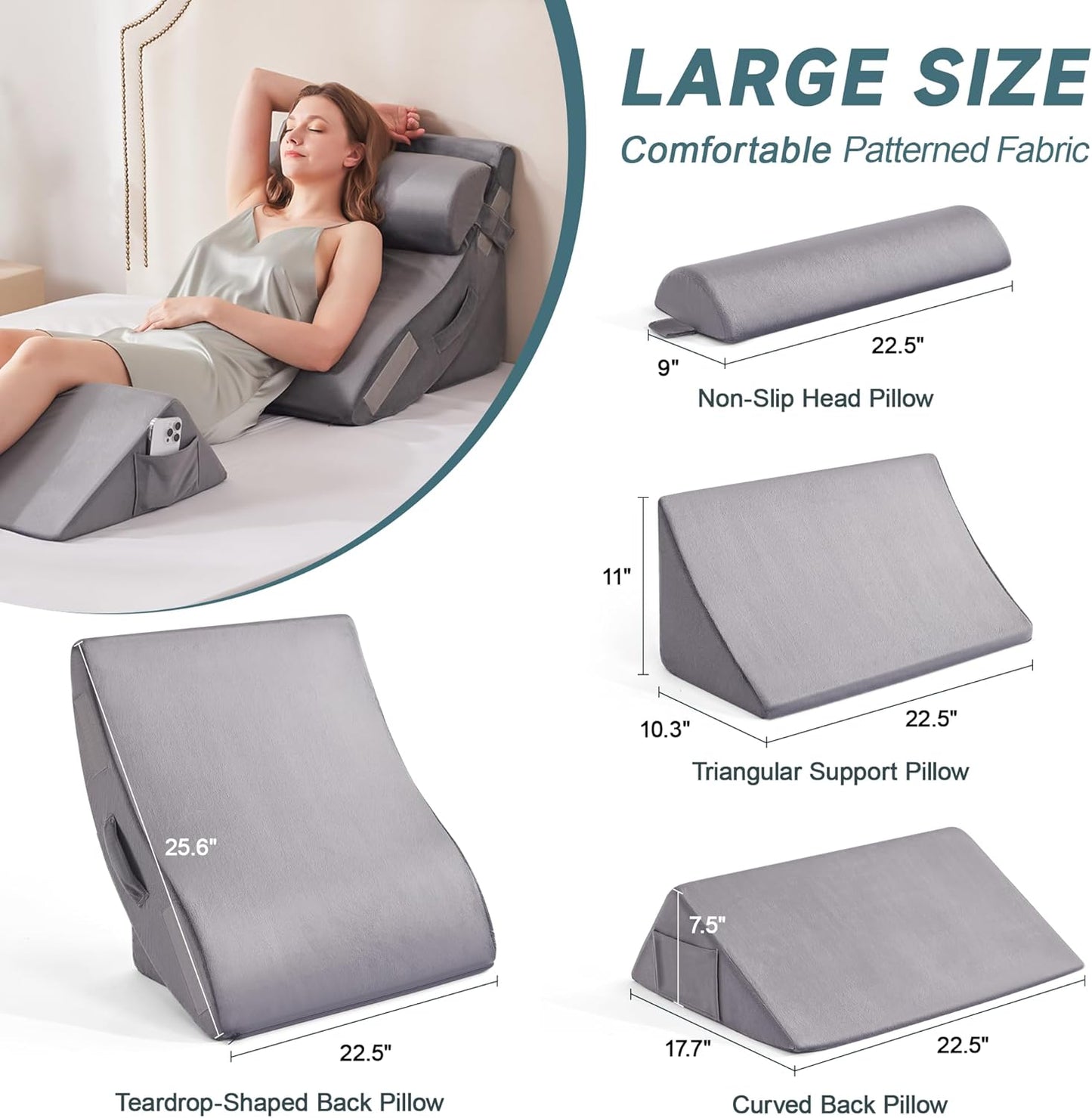 4pcs Orthopedic Bed Wedge Pillow Set for Sleeping - Wedge Pillows for After Surgery for Body Neck Back and Leg Pain Relief, Triangle Pillow Wedge for Sleeping & Acid Reflux & GERD & Snoring