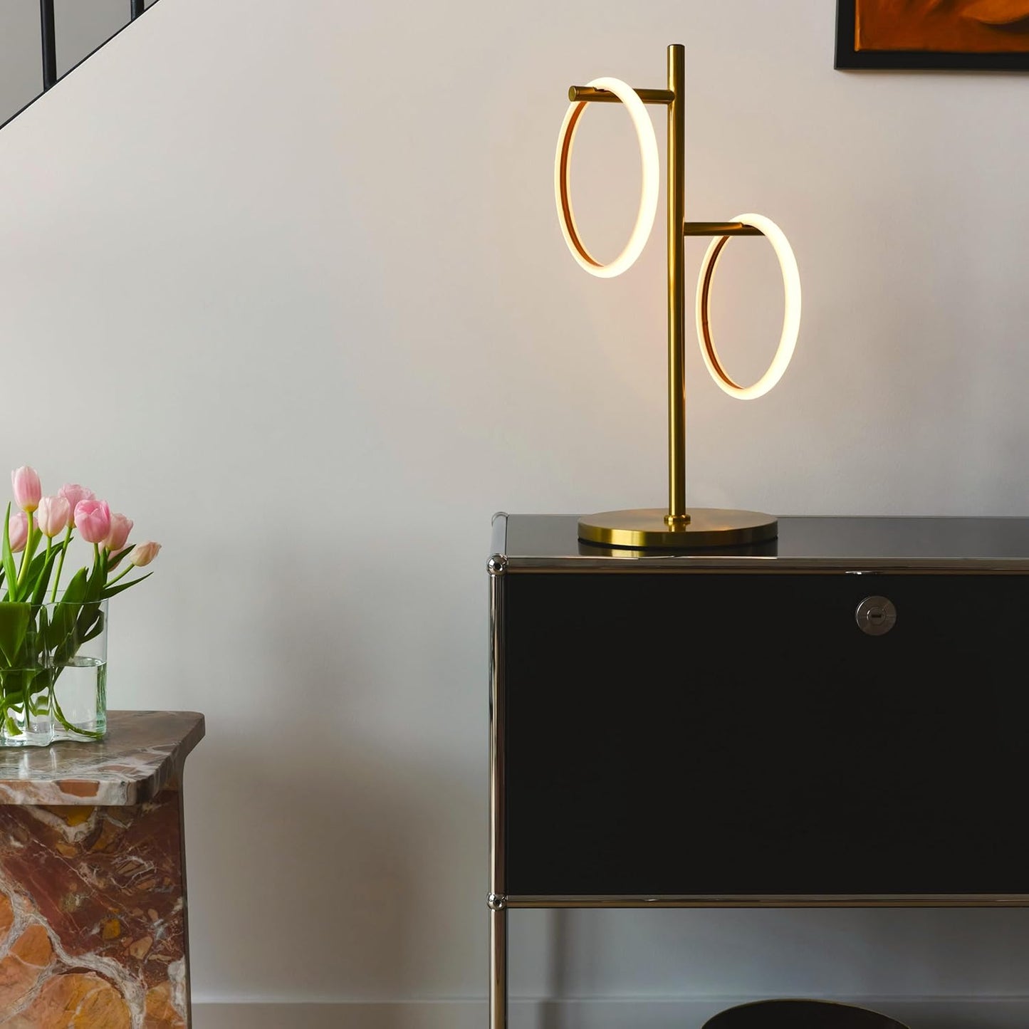Brightech Saturn Table Lamp, Great Living Room Decor, Desk Tree Lamp for Offices, Contemporary Lamp for Living Rooms, Nightstand Lamp with 2 LED Lights for Bedroom Reading - Brass