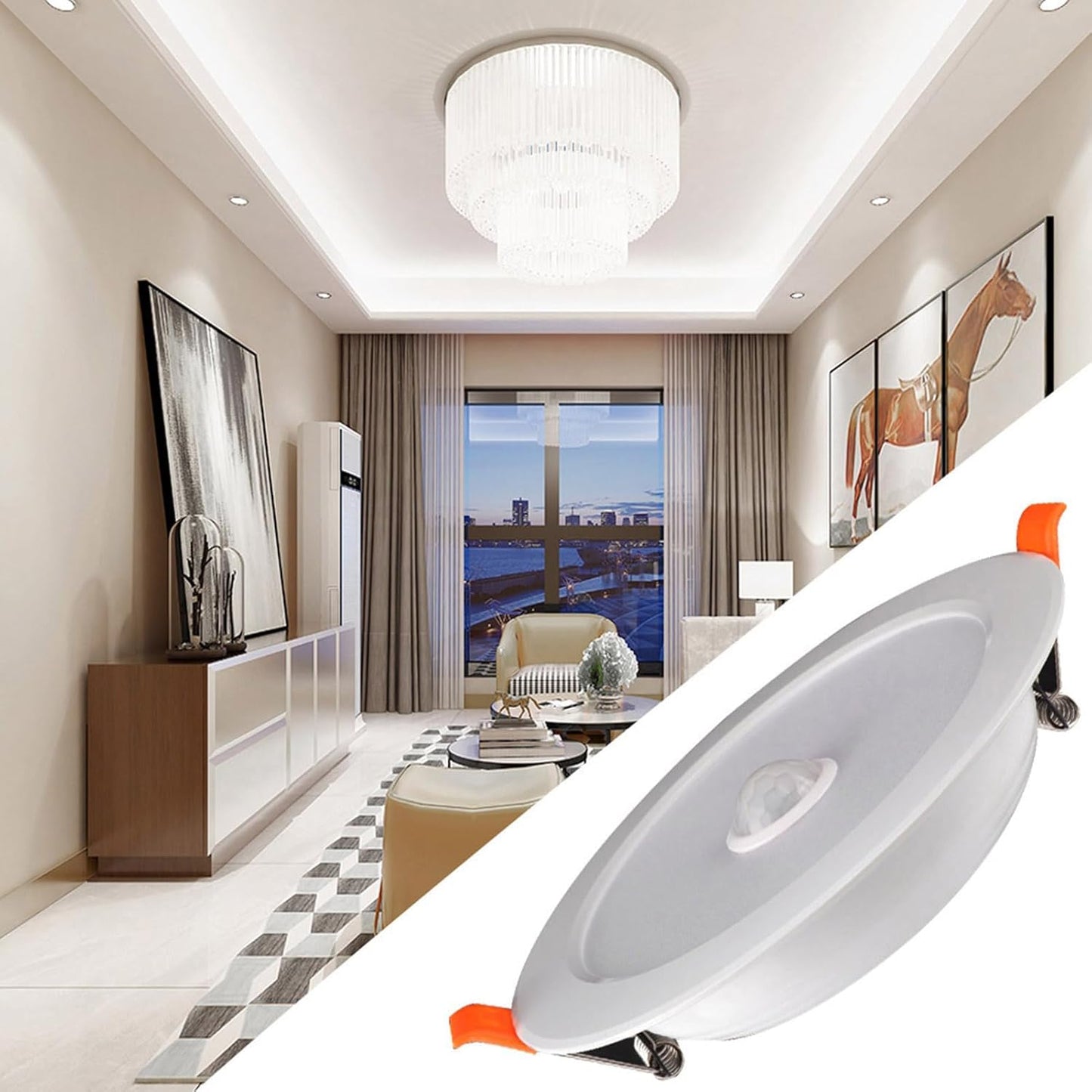 12W AC85‑265V LED Ceiling Light, Downlight Human Body Sensor Recessed Lamp Recessed Light Fixtures for Home Indoor Living Room (Warm White)
