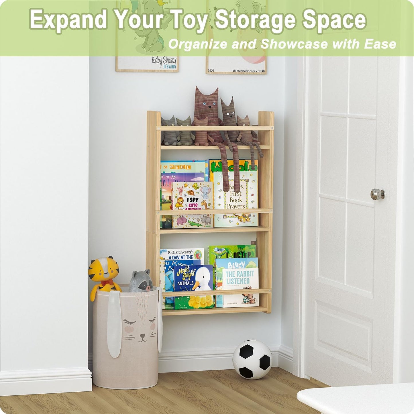 Wall Bookshelf for Kids, 3 Tier Kids Bookshelf Wall, 16.5 inch Floating Book Shelves for Nursery, Great for Bedroom, Living Room, Play Room and Nursery.