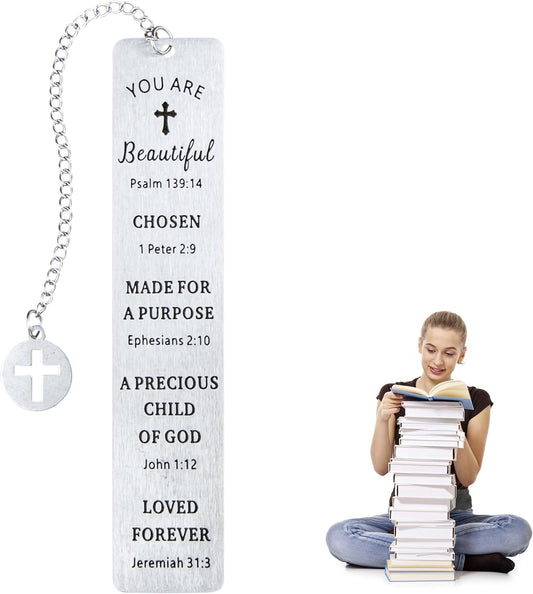 Bible Bookmark Metal Bookmarks Christian Gift for Women Men Girls Boys Baptism and First Communion Graduation and Back to School Religious Inspirational Scripture Verse Bookmark for Book Lovers