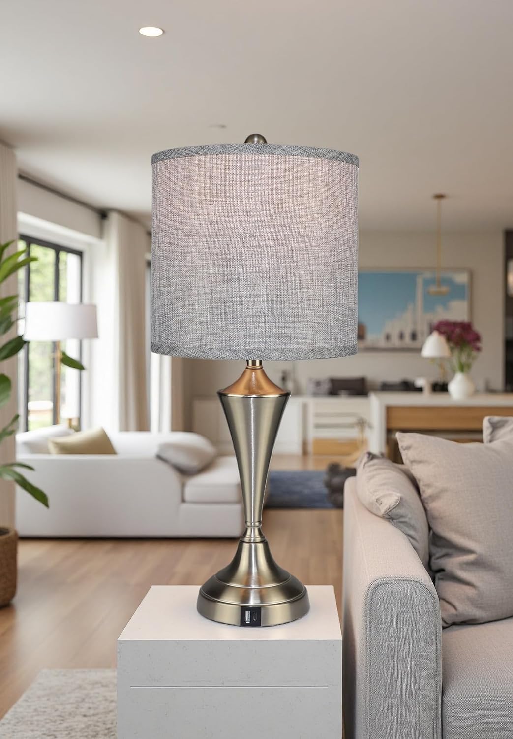 Set of 2 Metal Table lamp with Brushed Nickel Finish