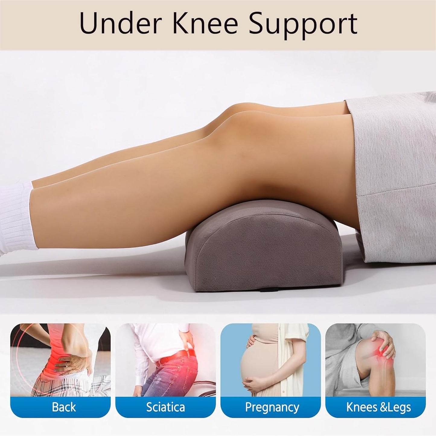 Under Knee Pillow, Half Moon Leg Pillow - Memory Foam Ergonomic Support Pillow for Side & Back Sleepers, Pain Relief & Alignment, Under Knee, Lumbar & Multi-Use Bolster Gray