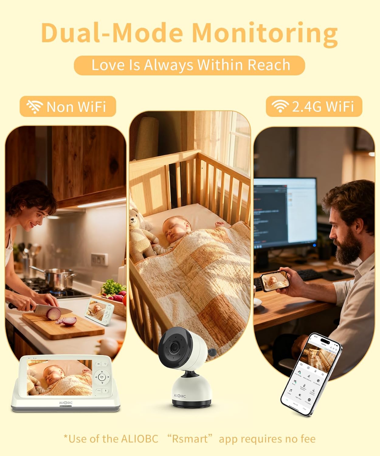 Smart Baby Monitor with Camera and Audio WiFi & No-WiFi Modes AI Cry Detection Night Vision 1080p FHD Camera and 5" Large Screen Two-Way Talk 1000ft Range Smart Alert Easy Setup for New Parents