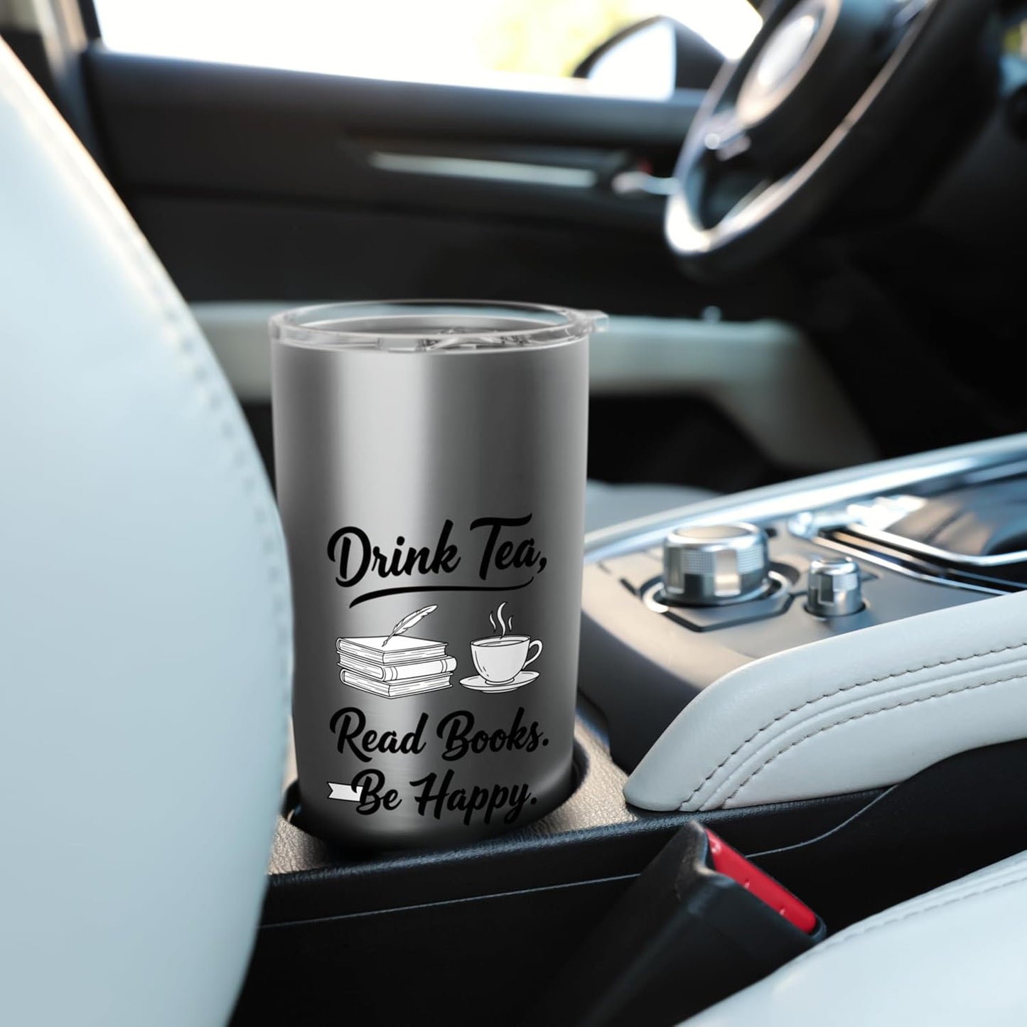Drink Tea Read Books Be Happy Literary Book Lover Tea Quote Stainless Steel Insulated Tumbler