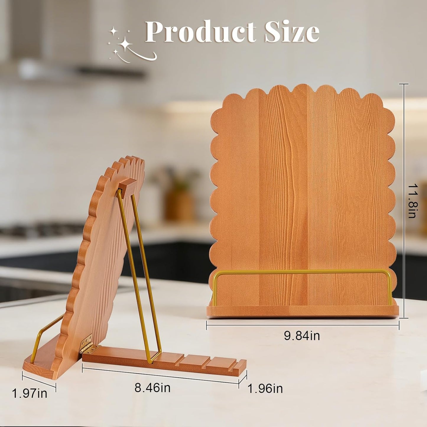 Cookbook Stand for Kitchen Counter, Adjustable Angle Wave Edge Wooden Cookbook Holder for Convenient Cooking, Recipe Book Holder Fits Tablets, Perfect Cooking Gifts for Women