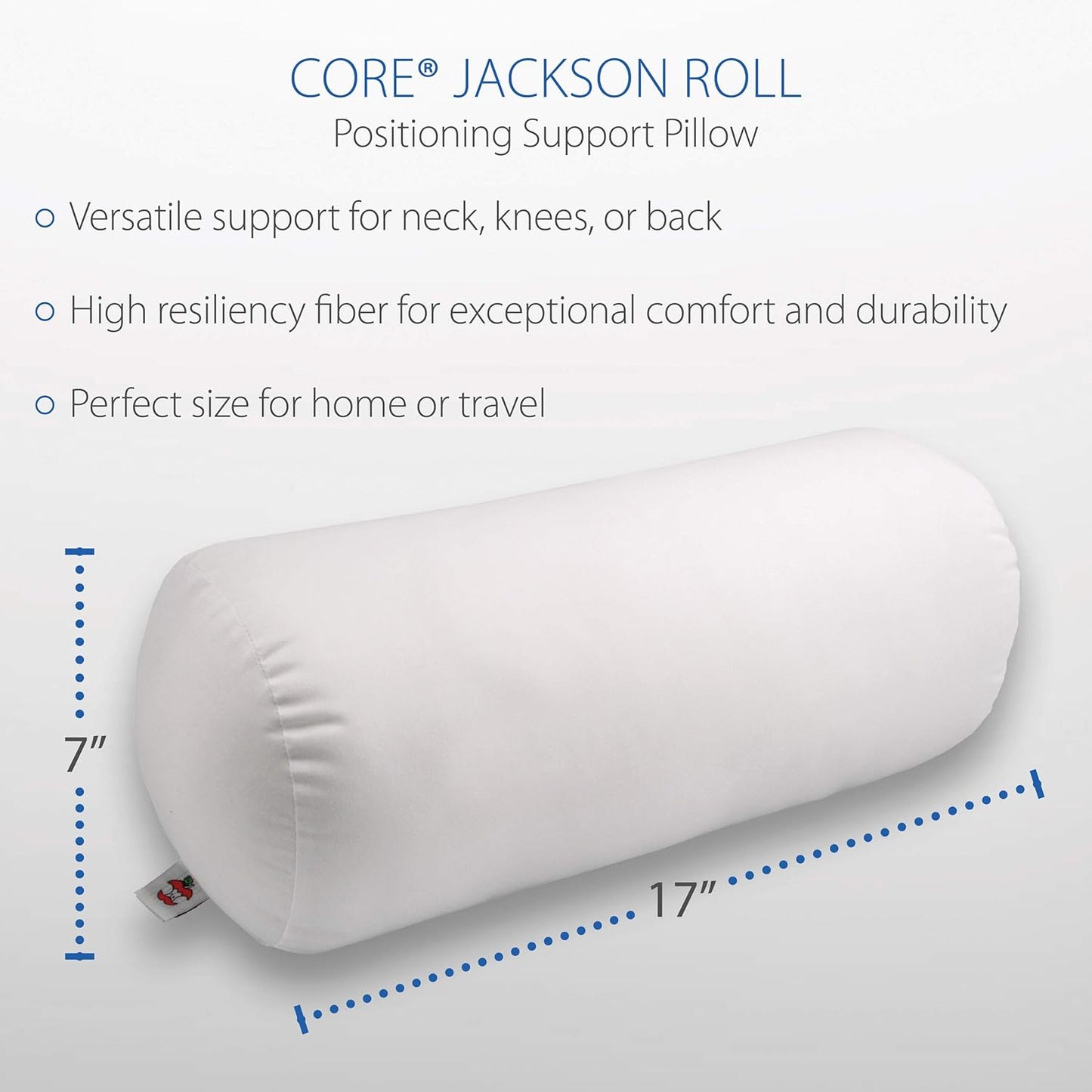 Core Products Jackson Roll Orthopedic Bolster Pillow - Neck, Back, Leg, Knee & Arm Support – Cervical & Lumbar Roll for Pain Relief, Spinal Alignment & Travel Comfort for Bed or Chair