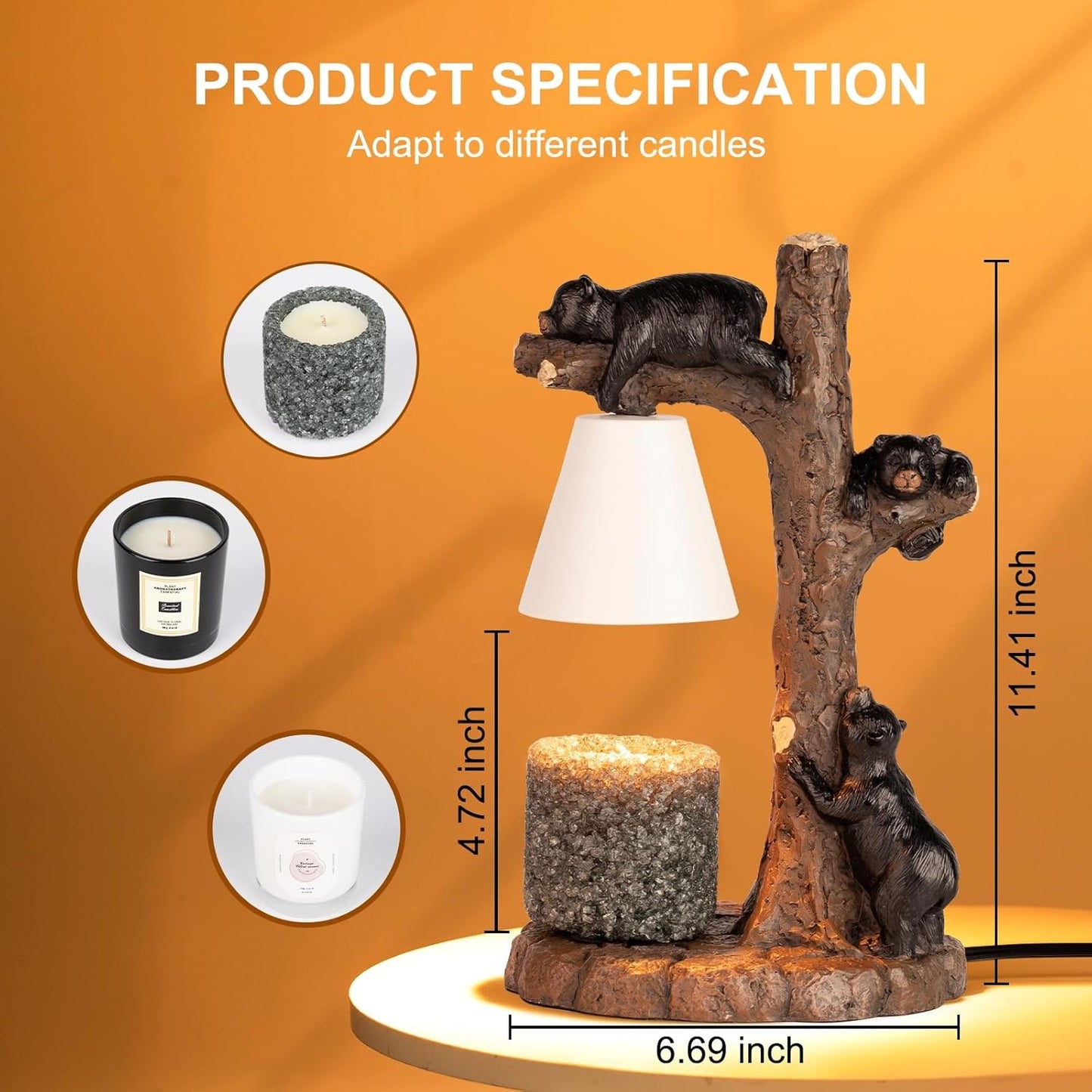 Adorable Bear-Themed Candle Warmer Lamp – Handcrafted Design with Timer & Dimmer, Includes 2 Free Bulbs ， Home Decor & Scented Wax Melting