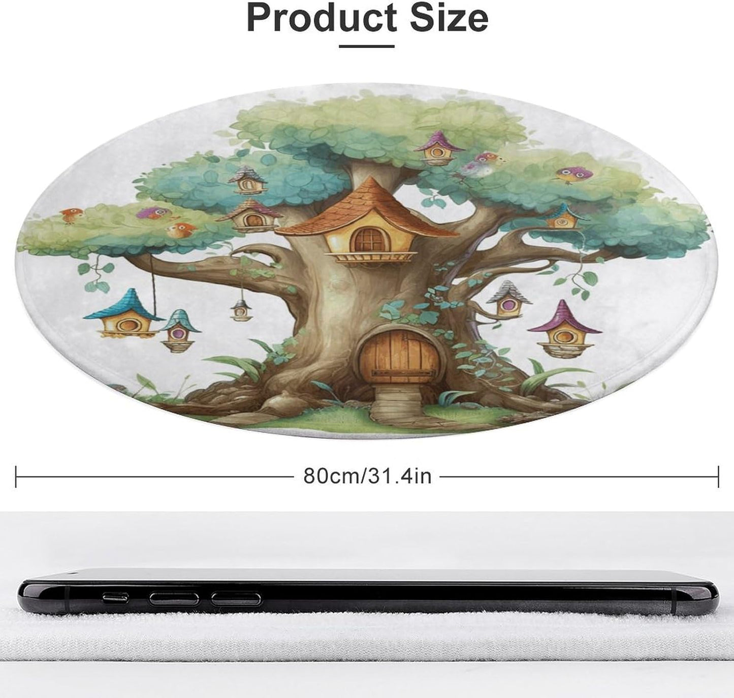 Cute Fairy Tree Circle Rug Retro Luxury Coral Velvet Floor Mat Non Slip Soft Indoor Floor Carpet Comfy Thickened Area Rugs Modern Aesthetic Minimalist Carpets for Home Decor
