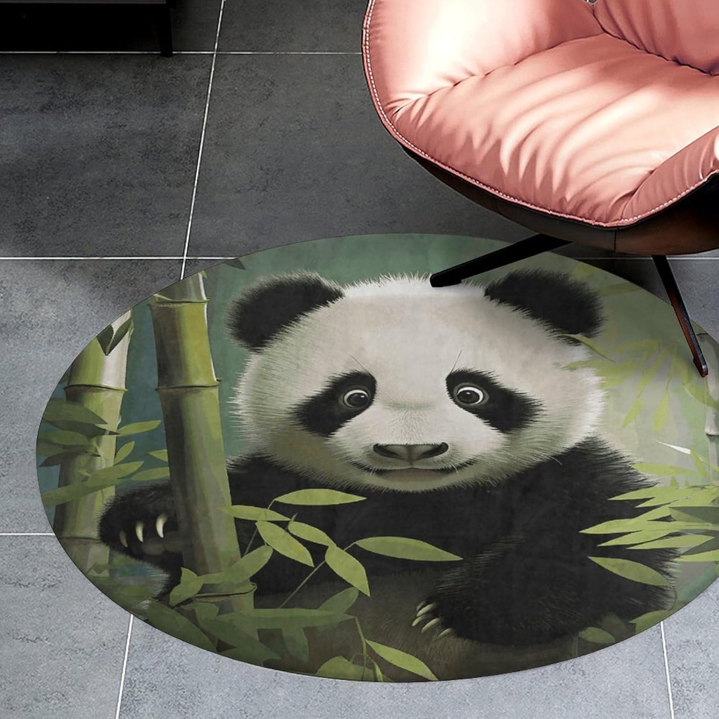 Curious Baby Panda Circle Rug Retro Luxury Coral Velvet Floor Mat Non Slip Soft Indoor Floor Carpet Comfy Thickened Area Rugs Modern Aesthetic Minimalist Carpets for Home Decor