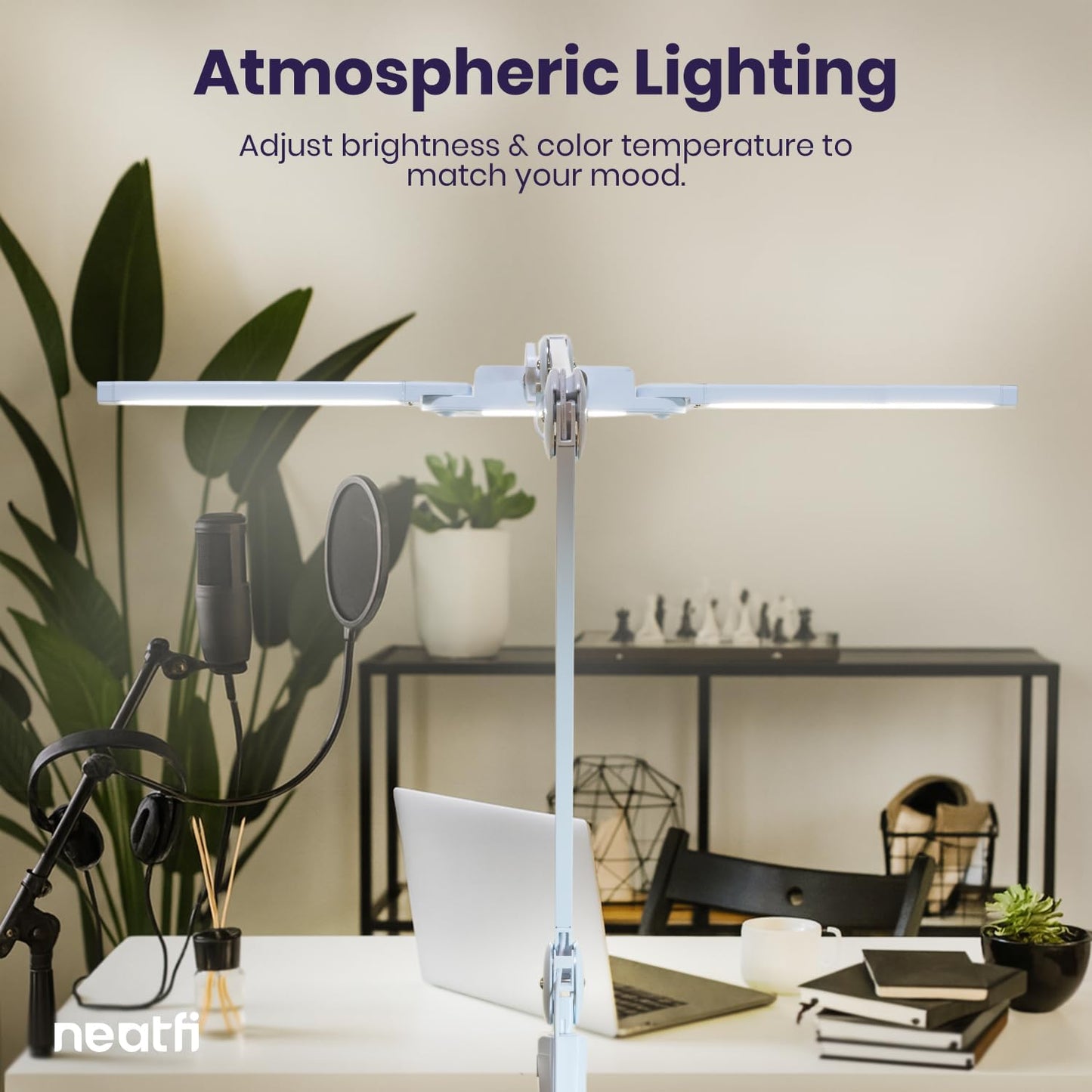Neatfi LED Desk Lamp | 3,000 Lumens | Dimmable 30W Desk Light | 360 SMD LEDs | CRI 95 | Adjustable Color Temperature | Task Lamp for Home, Office, or Workbench (CCT, White, 41 Inches)