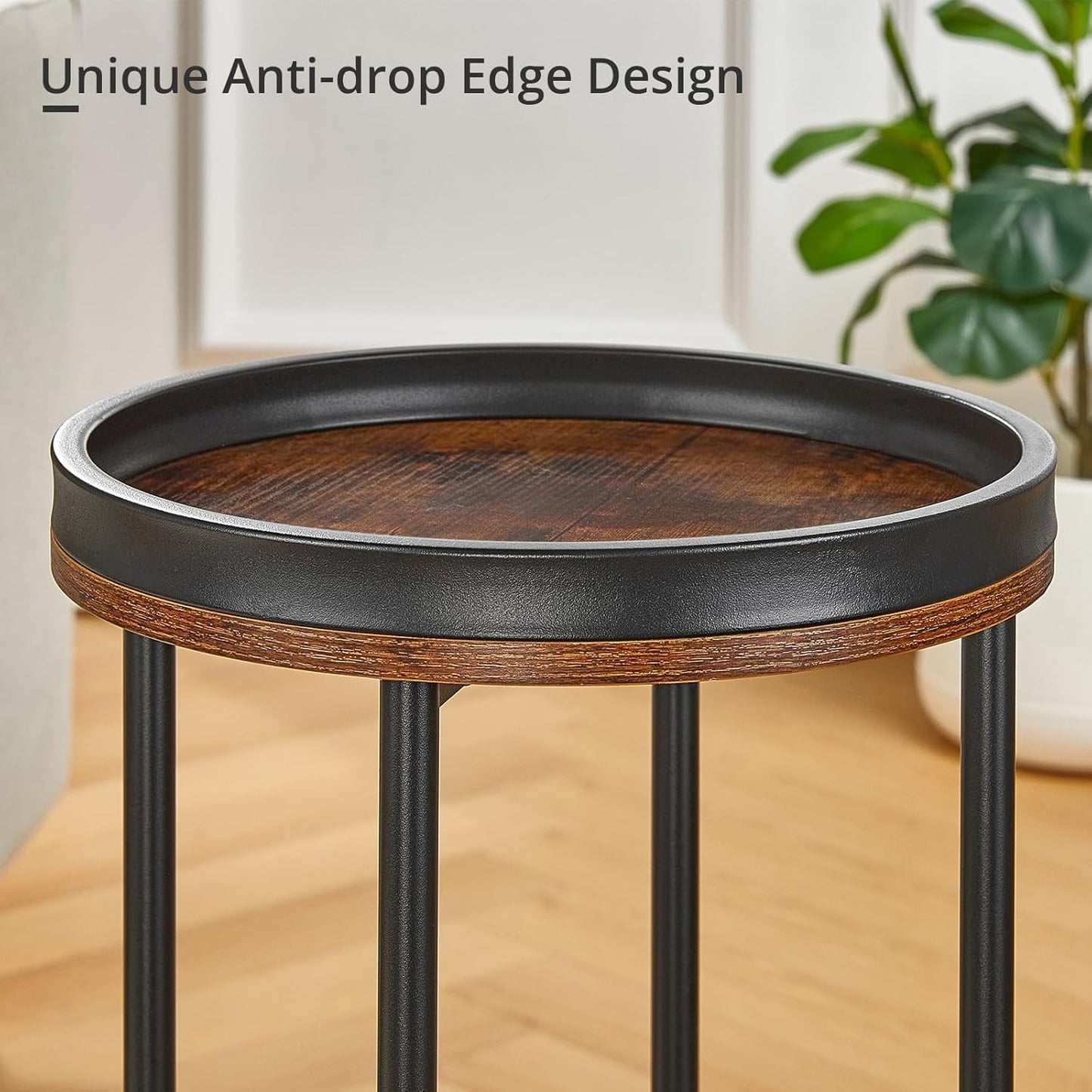 Small Round Side Table with Storage Basket, 2-Tier Round End Table for Living Room & Bedroom, 26" Tall Nightstand Modern Sofa End Table for Small Spaces (Rustic Brown)