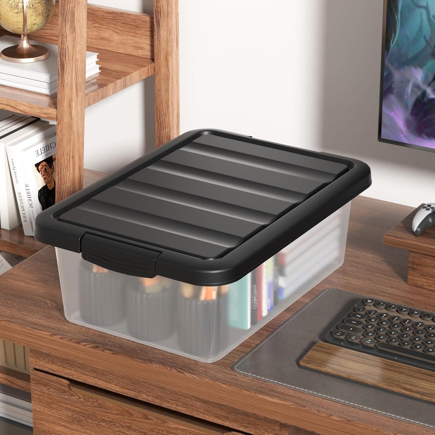 Plastic Containers Bins with Latching Lids, Stackable Organization Bins for Storage, 2 Packs, 14 Quart