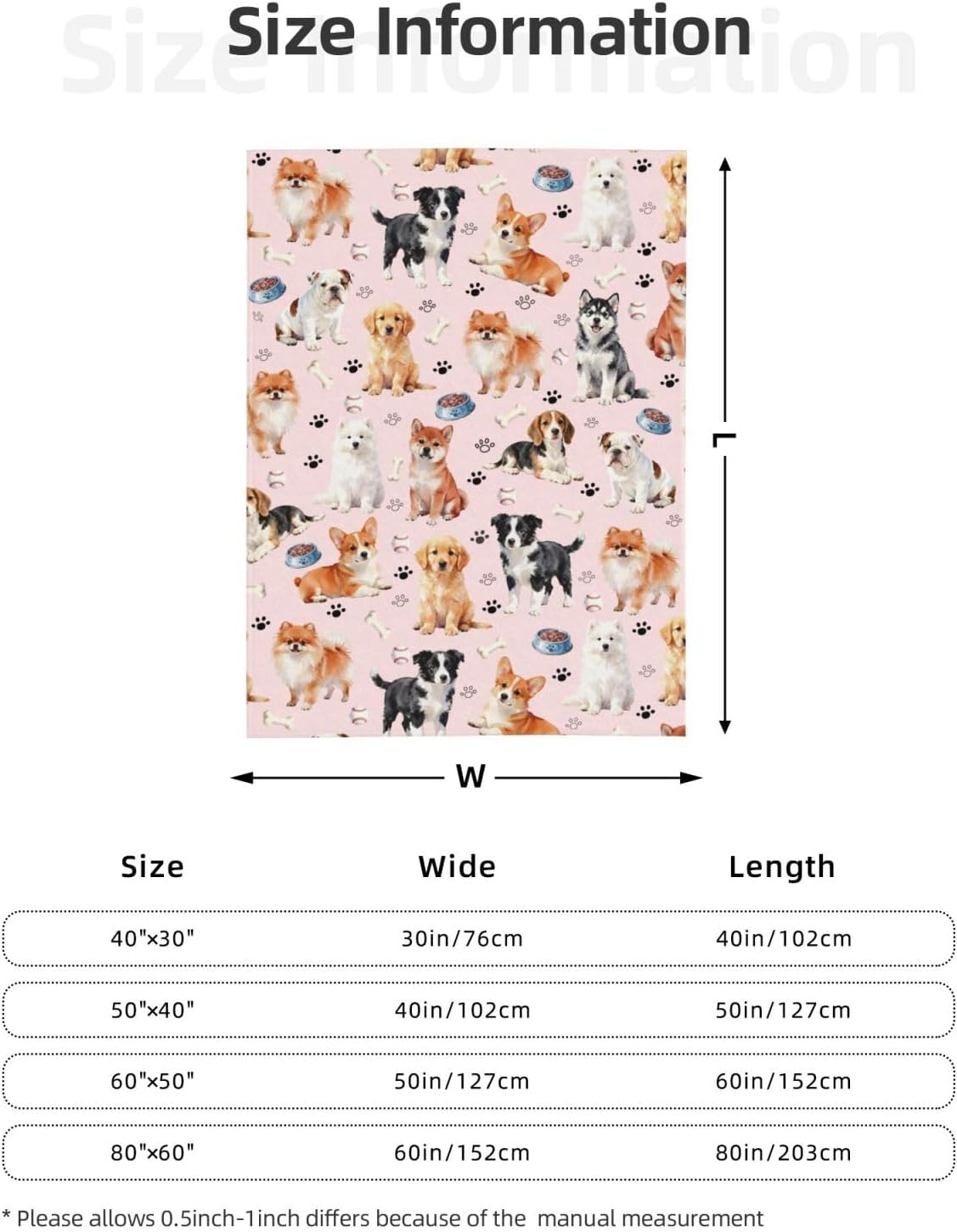 Cute Puppy Dog Blanket 50"x40" Soft Cozy Dogs Blankets Pink Throws Warm Lightweight Plush Fleece Throw Blanket for Kids Men Women Gift Bed Couch Sofa