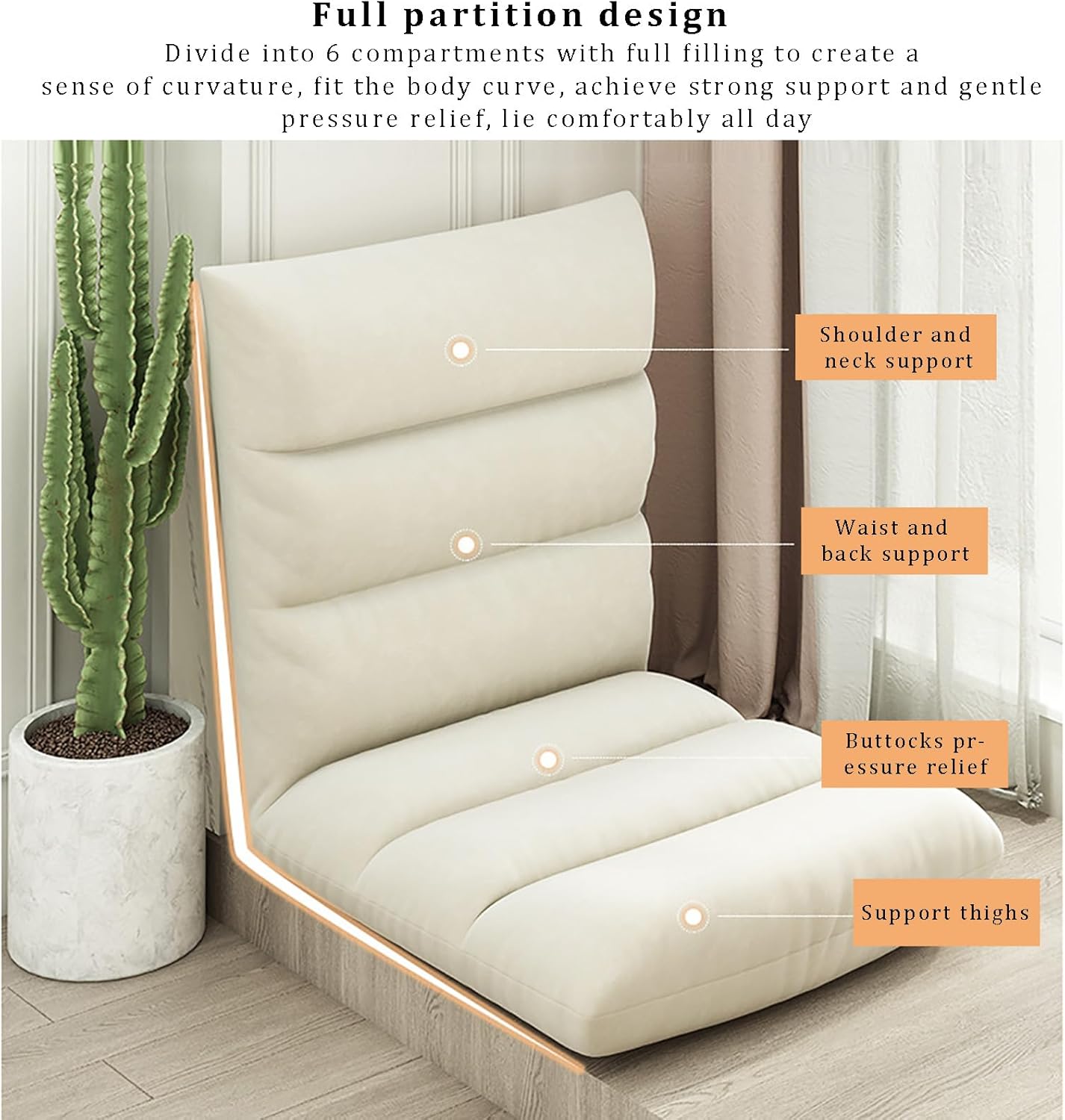 Floor Chair, Armless Meditation Chair with 5 Adjustable Position, Comfy Linen Folding Lazy Sofa Chair Ergonomic Floor Seating Lounge for Gaming, Sleeping, Reading(45x90cm(18x35inch), White A)