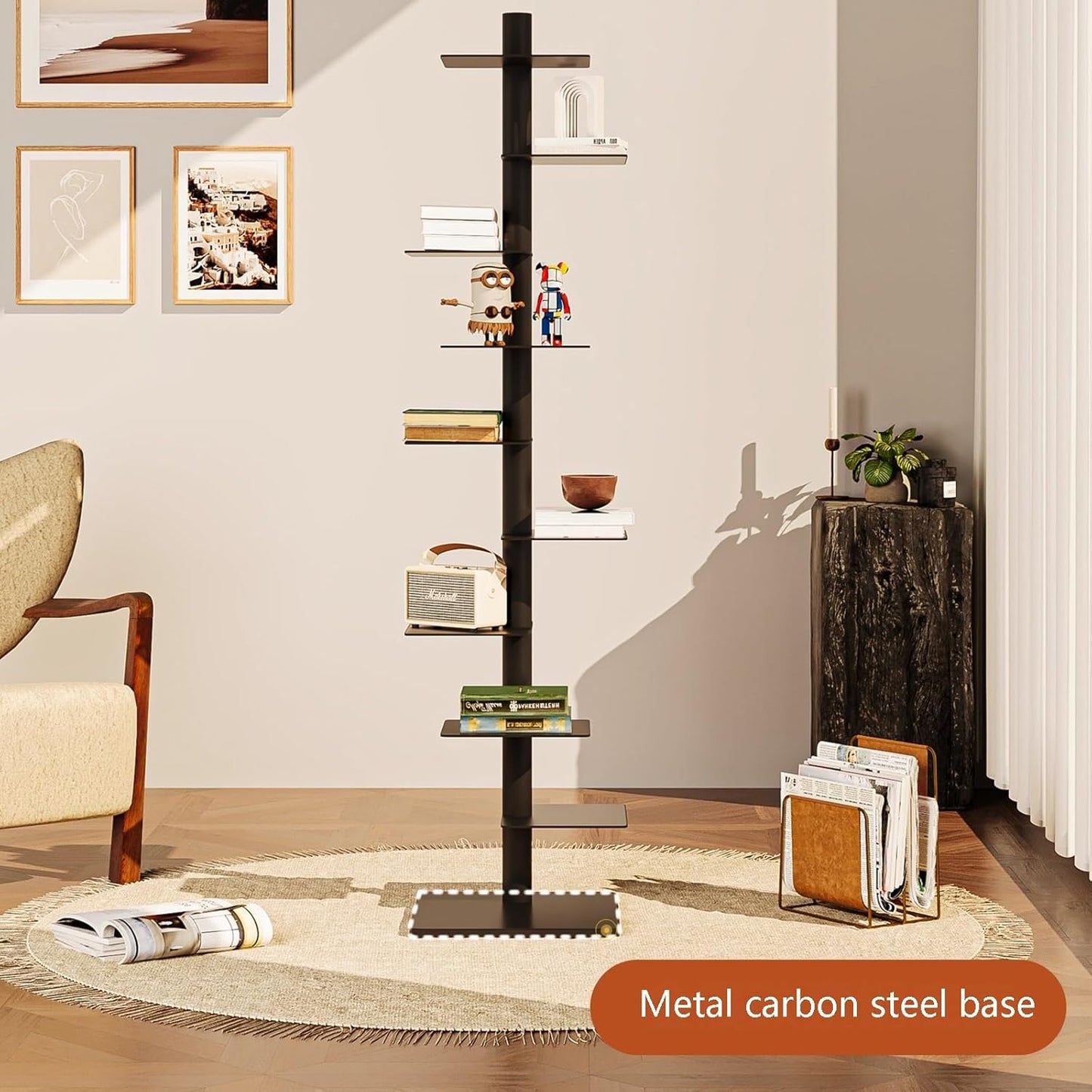 SEIFE Multipurpose Vertical Bookshelf for Home, Metal Bookshelf Tower,Modern Open Bookshelf,Tall Vertical Bookcase,Ideal Book Invisible Floating Bookshelf,Multipurpose Storage Rack(Dark Green)
