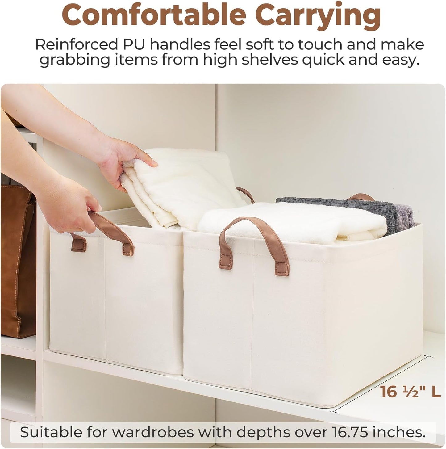 StorageWorks Fabric Storage Bins, Large Storage Baskets for Shelves, Closet Organizers and Storage Bins with Metal Frame, Handles, Natural Color, 2-Pack