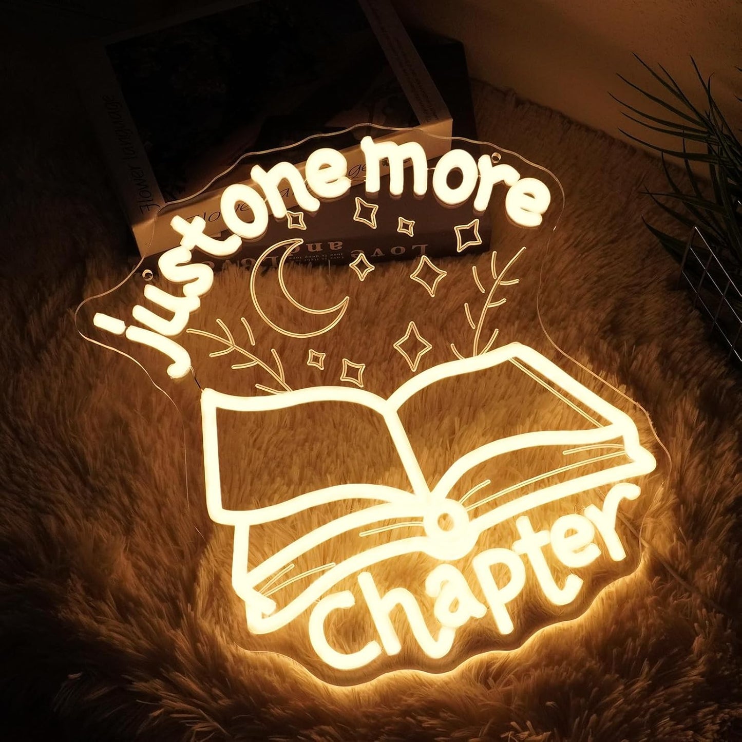 Runalosa Just One More Chapter Neon Sign Dimmable Reading Neon Light Sign for Wall Decor Letters Led Signs for Bookshelf Reading Corner Library Reading Club Bookstore Decor Reader Gifts 12.6" x 13.8"