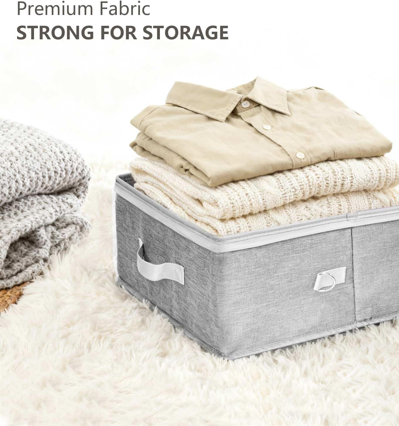 Livelab Fabric Storage Bins for Shelves with Clear Lid, 2-Pack Stackable Closet Organizer Basket with Handles, Foldable Storage Cubes Boxes for Organizing for Clothes, Towels, Books | Gray