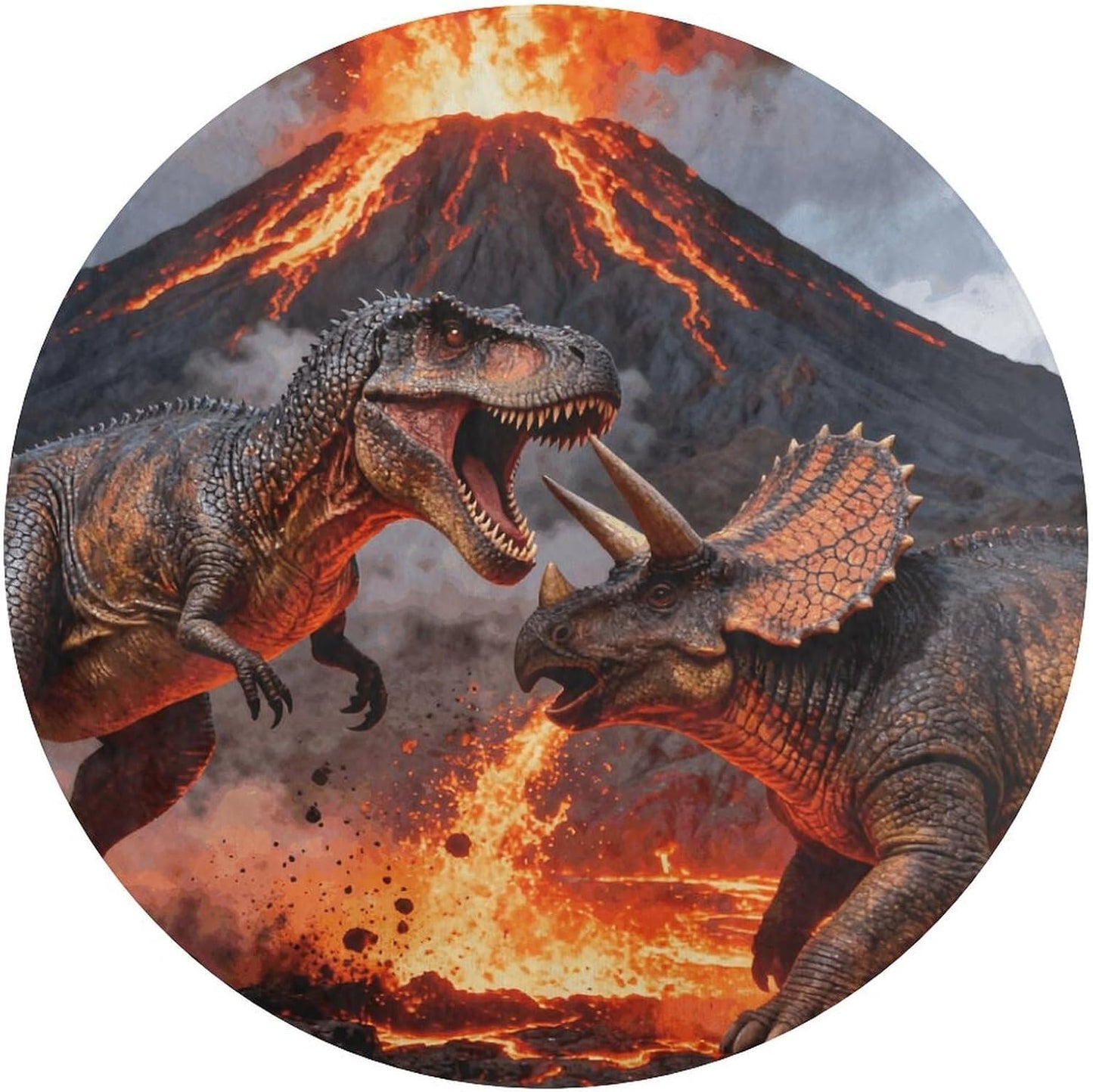 Coral Velvet Round Area Rug 3' Non-Slip TPR Backing Carpet 0.2 Inch Low Pile Dinosaur Volcano Eruption Door Mat Washable Decorative Floor Rug for Bathroom Kitchen Entryway Home Decor