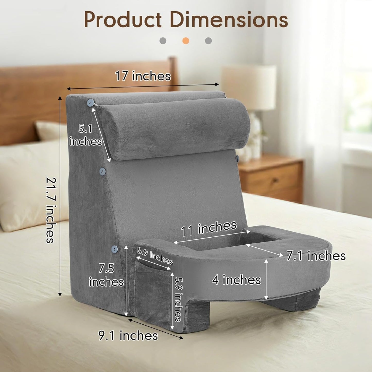 Reading Pillow Set, Reading Pillow with Built-in Arms, 25D High-Density Foam, Suitable for Sitting Up in Bed, with A Back Support Cushion for Lying Down, Playing, Resting,Or Working on A Sofa Or Floor