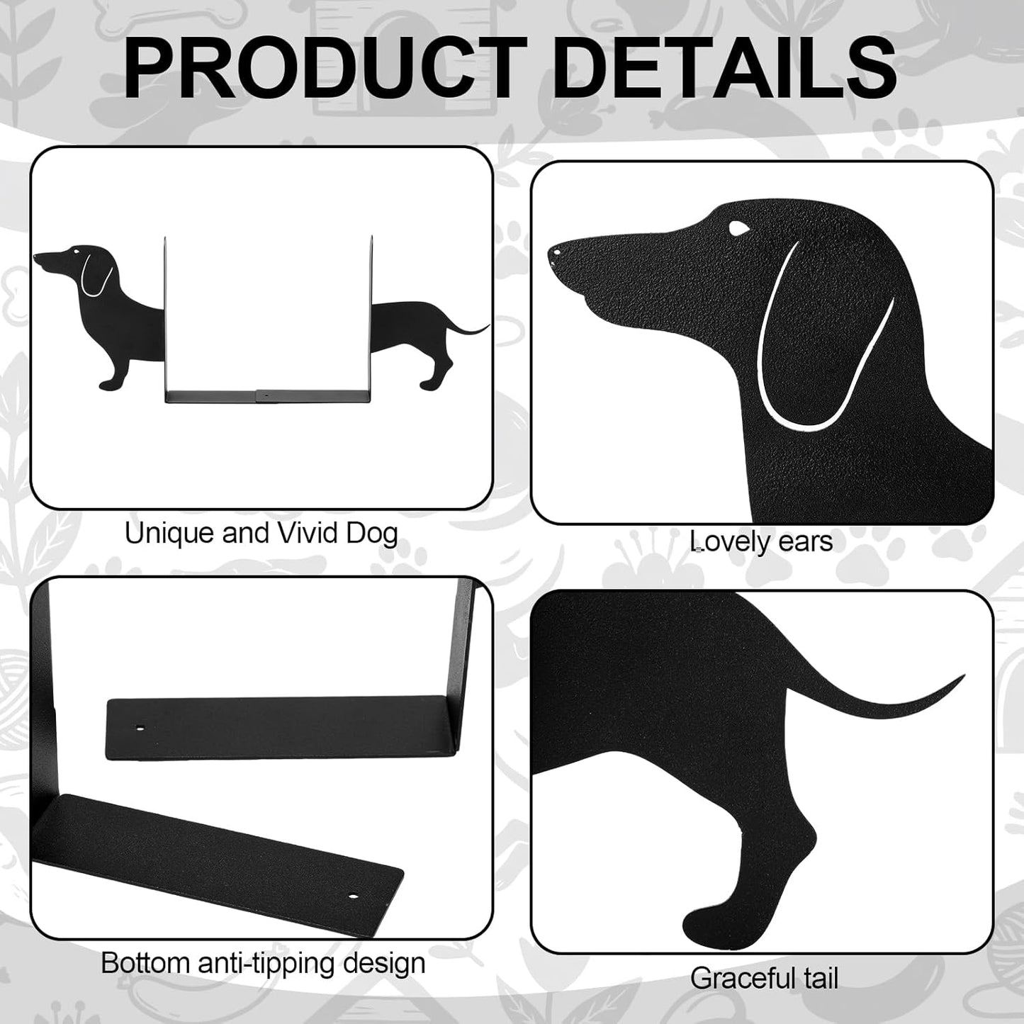 Novabright Wiener Dog Dachshund Silhouette Metal Bookends Set of 2 Dachshund Book Ends for Shelves Decorative Bookshelf Home Office Desk Bookshelf Decor Gift for Dog Lovers and Reading Enthusiast