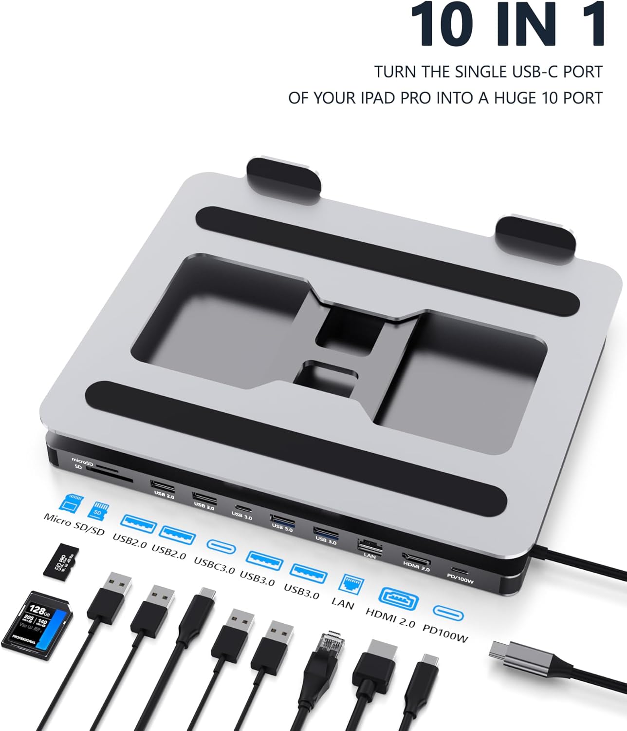USB C Hub Stand for MacBook Pro, 10 in 1 Adapter for MacBook Air Docking Station with 4K 60Hz HDMI, RJ45 Gigabit Ethernet, SD/TF Card Reader, 4 USB 3.0 for iPad/Dell HP/Surface/Lenovo Laptop Dock