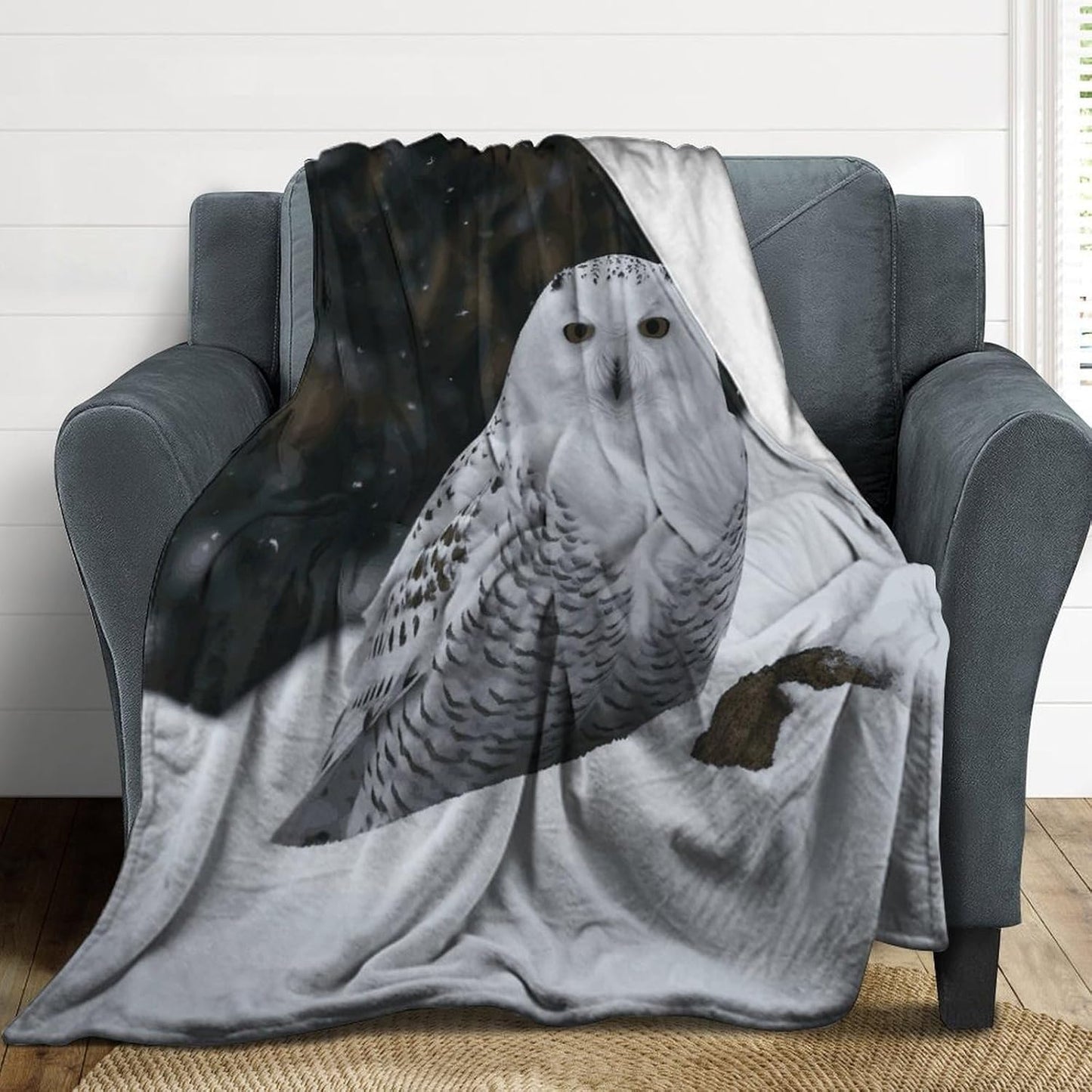 Snow Owl Blanket Super Soft Lightweight Throw Blanket Cute Cozy Warm Bed Blanket Decorative Fuzzy Blanket All-Season Home Decor Gift for Sofa Couch Living Room 50"*60"（130 * 150cm）