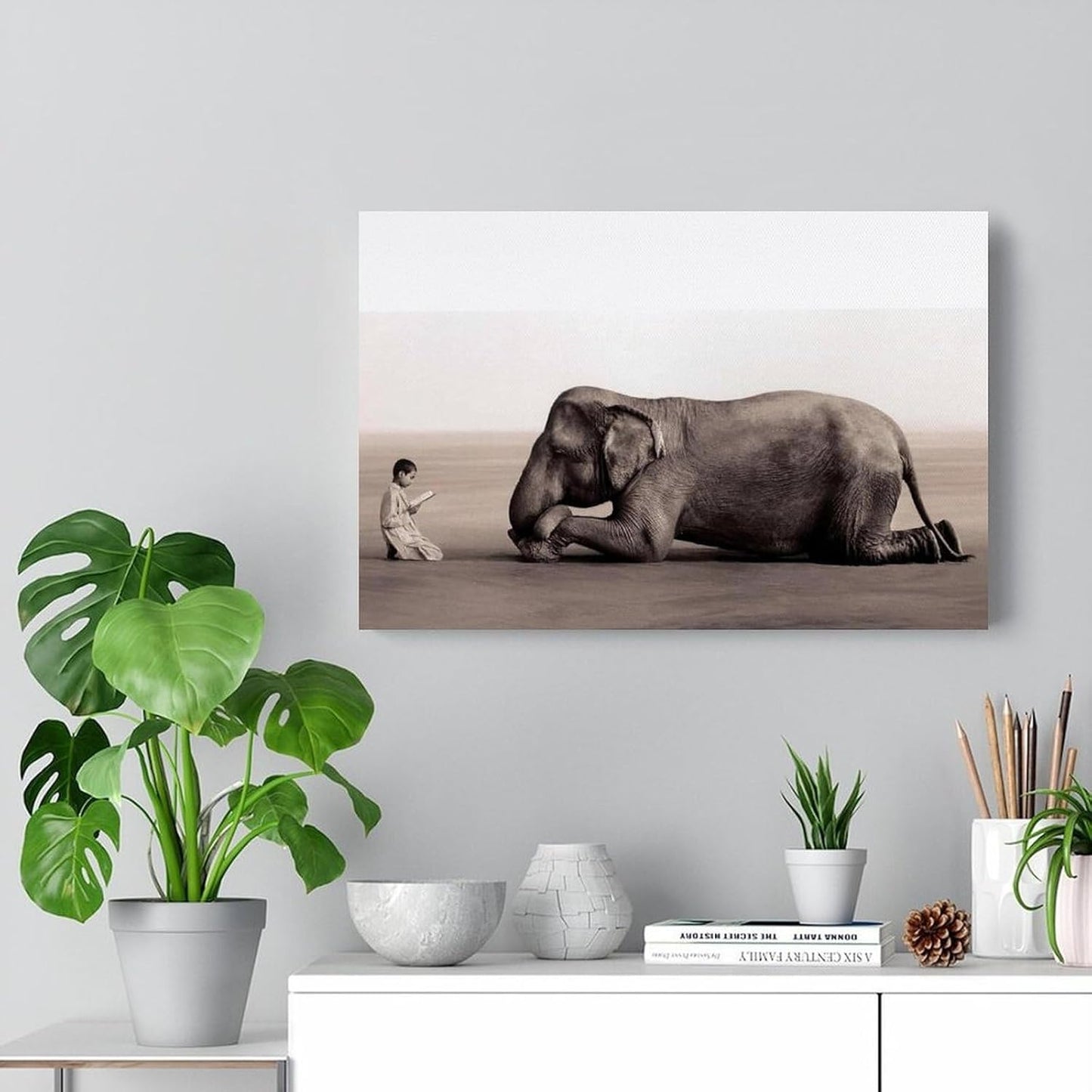 Boy Reading To Elephant Poster Wall Art Paintings Canvas Wall Decor Home Decor Living Room Decor Aesthetic 16x24inch(40x60cm) Frame-style