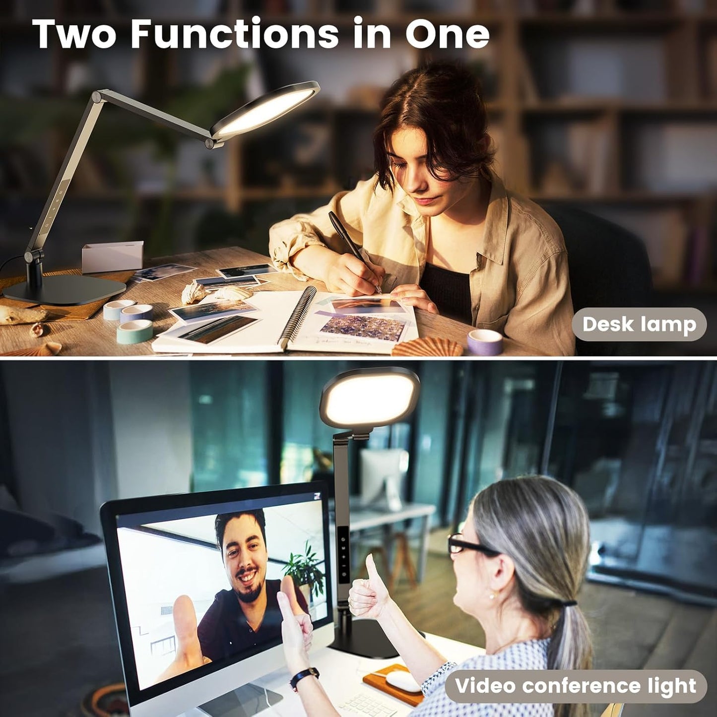 LED Desk Lamp for Home Office, 15W Computer Zoom Lighting with CRI >95, Memory & Timer Function, 1200LM Dimmable Desktop Ring Light for Video Calls, Conference, Reading, Streaming, Study