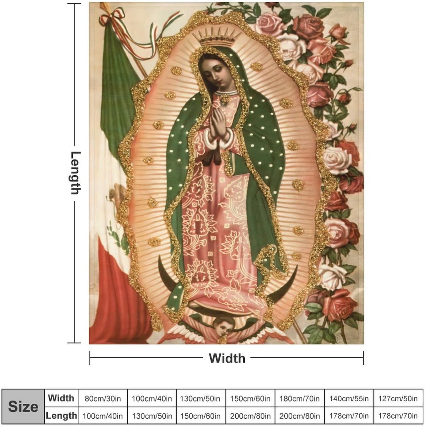 Virgin De Guadalupe Our Lady of Virgin Mary Throw Blanket Lightweight Virgen Themed Blankets for Sofa, Bed, Super Soft Cozy Microfiber Blanket 40"x50"