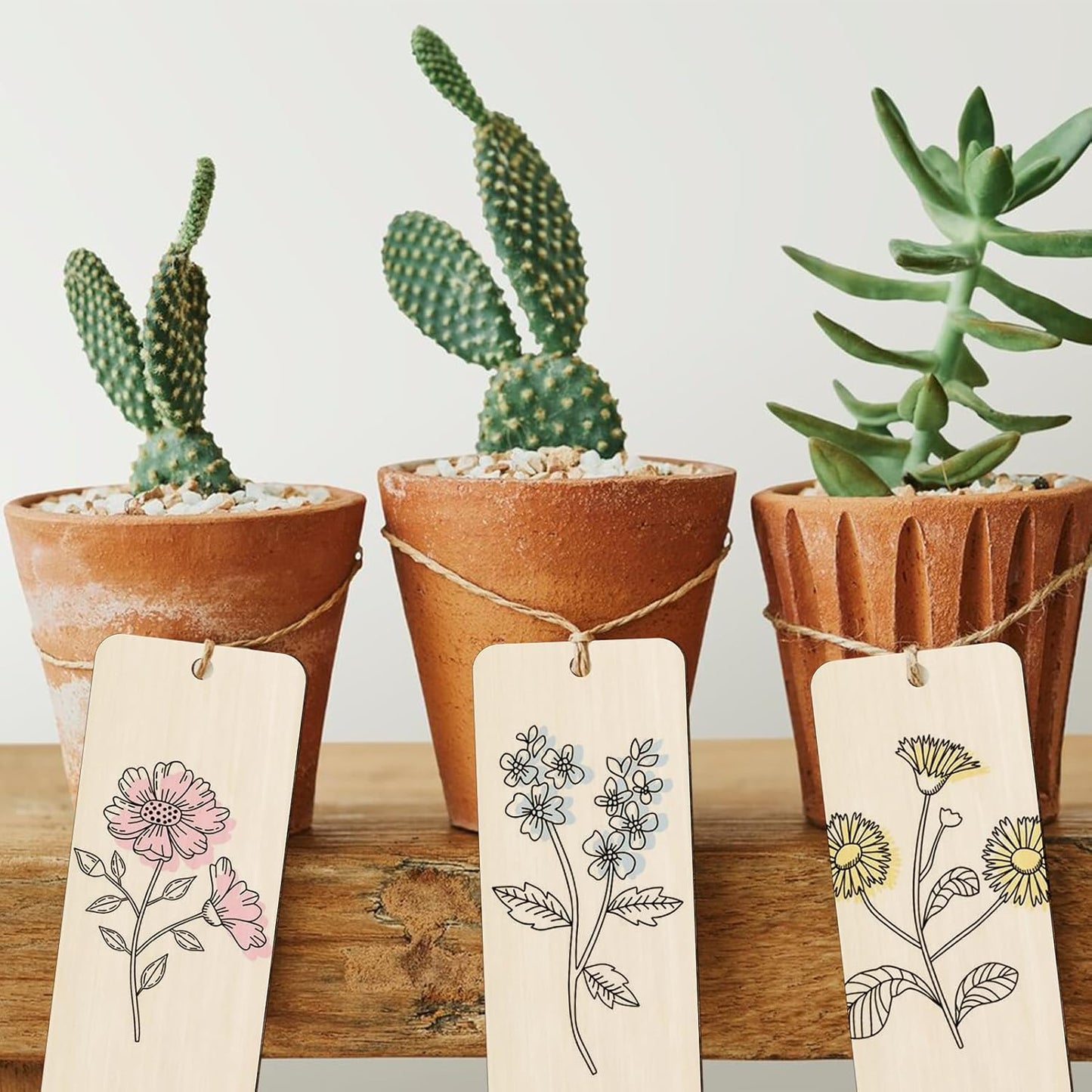120 PCS Wood Blank Bookmarks Set - Unfinished Wooden Bookmarks with 10m Rope, Hanging Labels for Crafts and Decorations