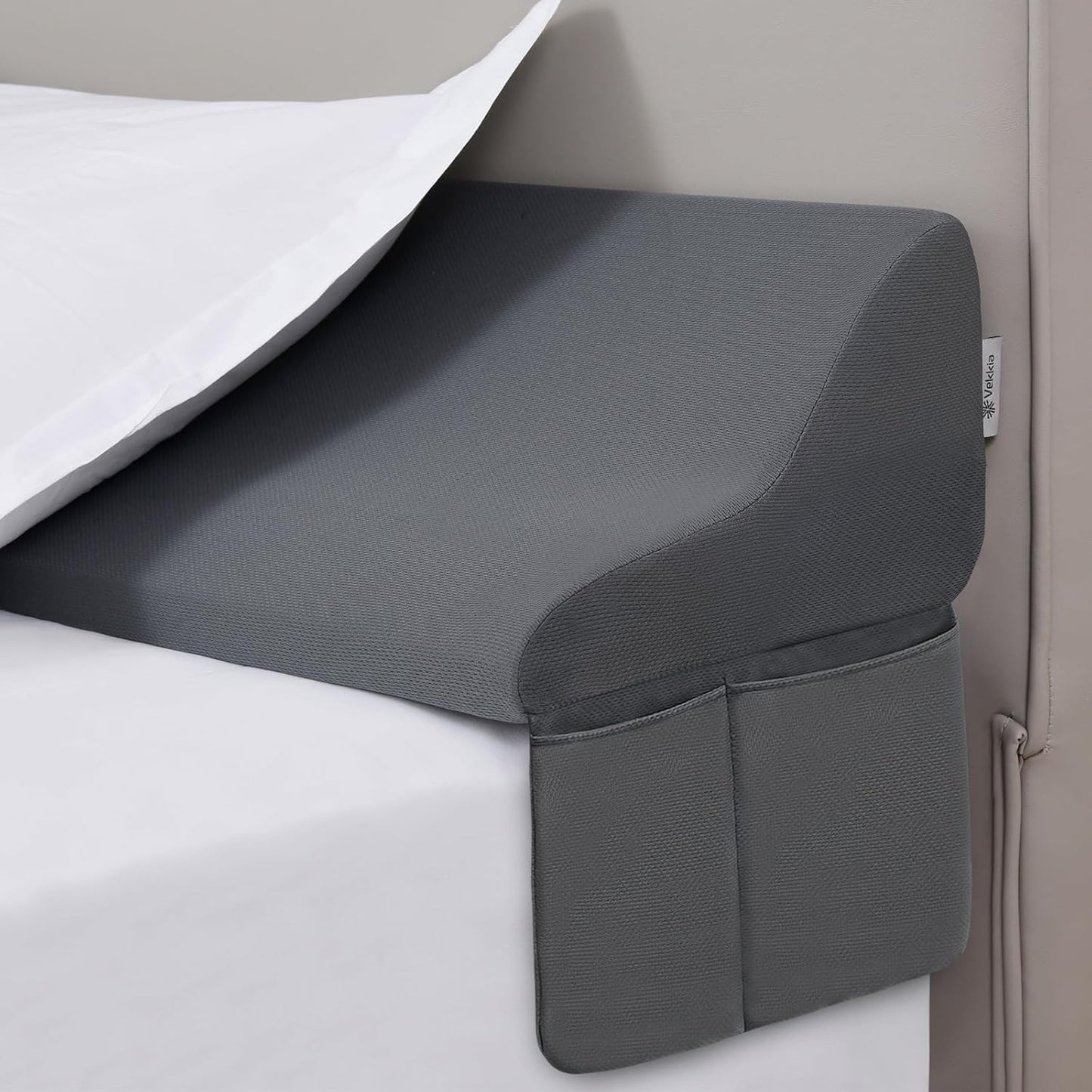 Vekkia Queen Bed Wedge Pillow for Headboard/Bed Gap Filler/Headboard Pillow,Pillow Wedge for Headboard Gap(0-6"),Bed Gap Pillow,Stop Loosing Your Pillows,Phone,Gray