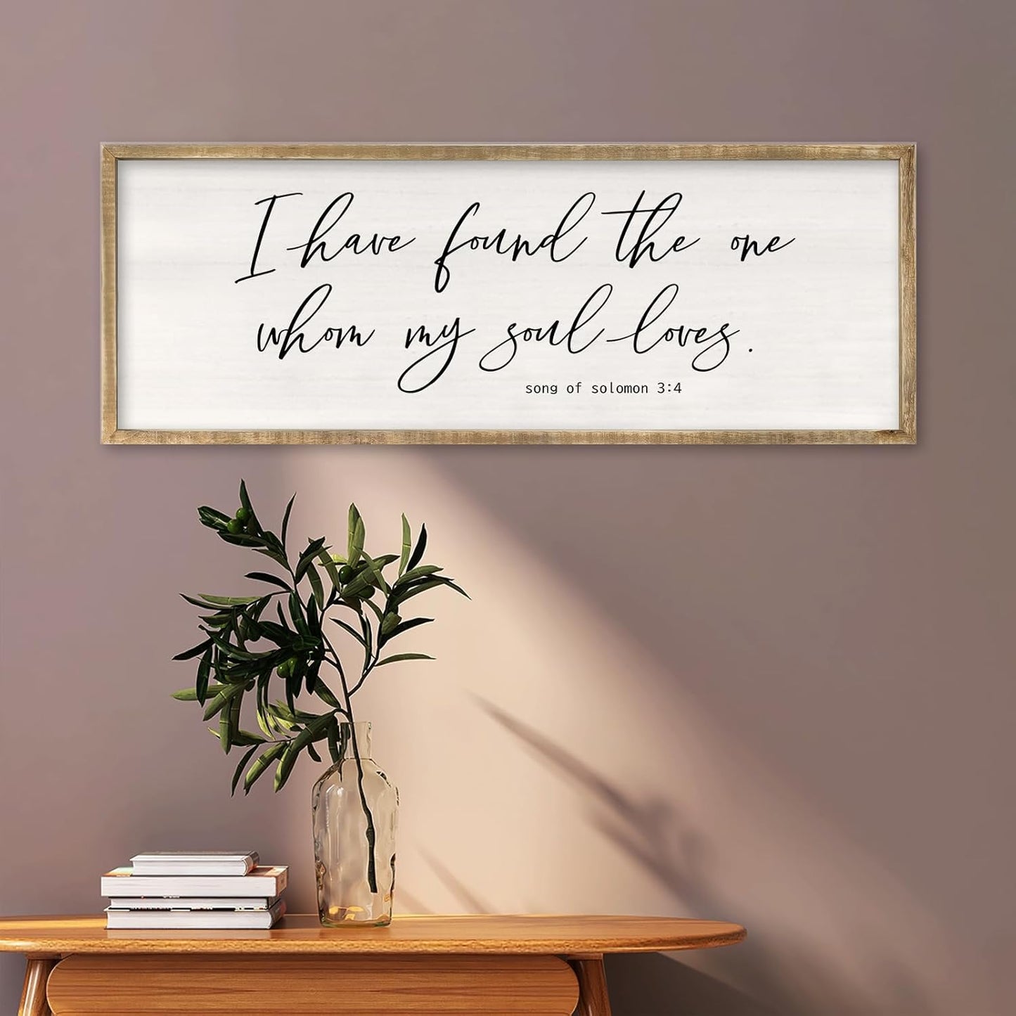 RLWangChao Inspirational Christian Wall Decor I Have Found the One Whom My Soul Loves Sign 32×12 Inch Song of Solomon 3:4 for Master Bedroom Above Over Bed Large Wood Framed Wall Hanging Art (Wood)