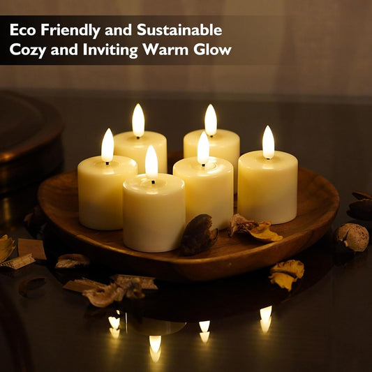 Rhytsing 6 Rechargeable Flameless Votive Candles with Timer for Home Decor, Led Faux Battery Operated Tealight Candles with Magnetic Charging Base, Type-C USB Cable, Remote Included-D1.6 X H2.7 inches