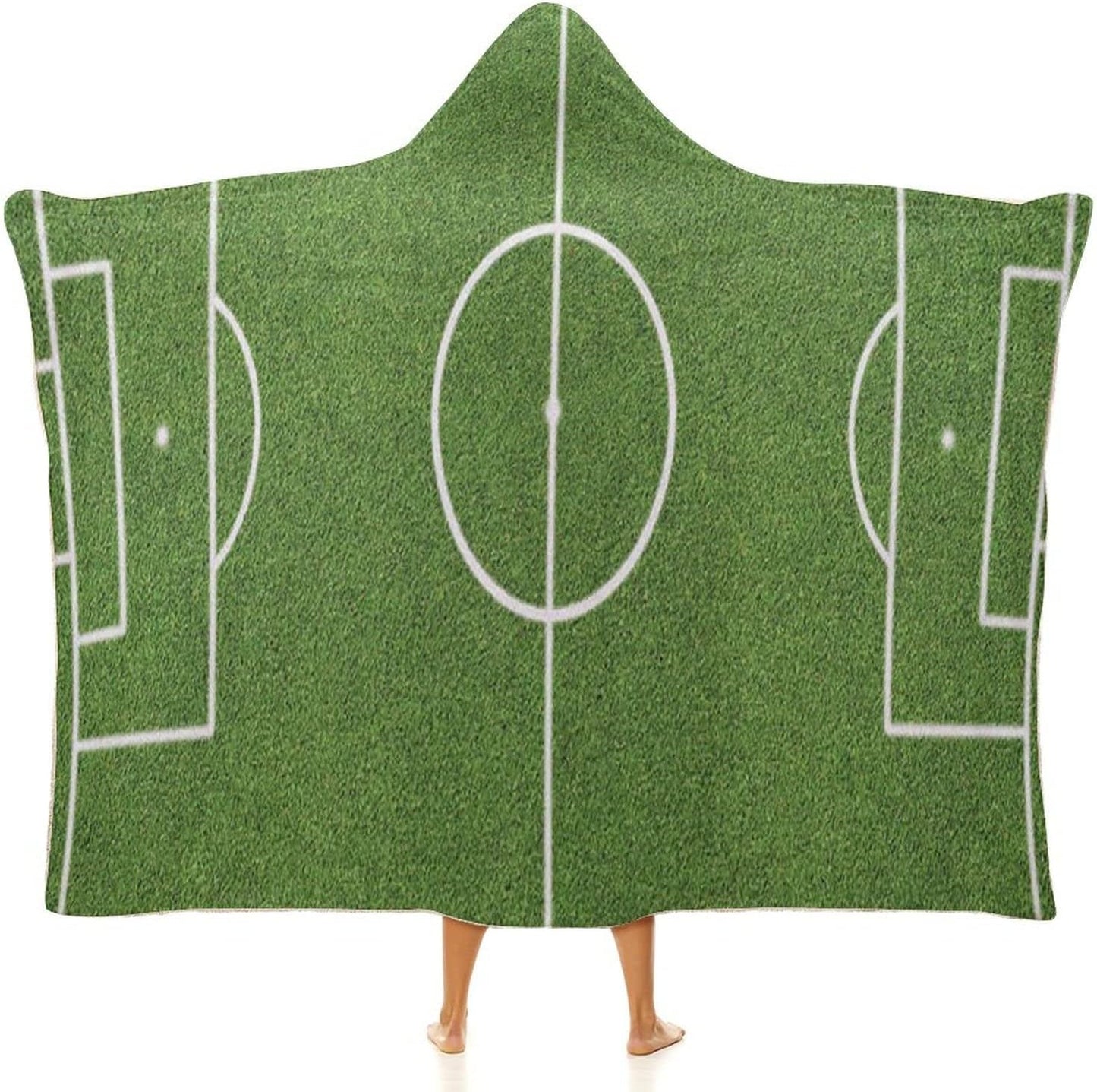 Throw Blankets, Teen Room Women Men Hooded Blanket, Soccer Field Grass Motif Stadium Sports Area, Soft Warm Cozy, 60 x 80inches, Studying Reading Snuggling Napping Office, Fern Green White