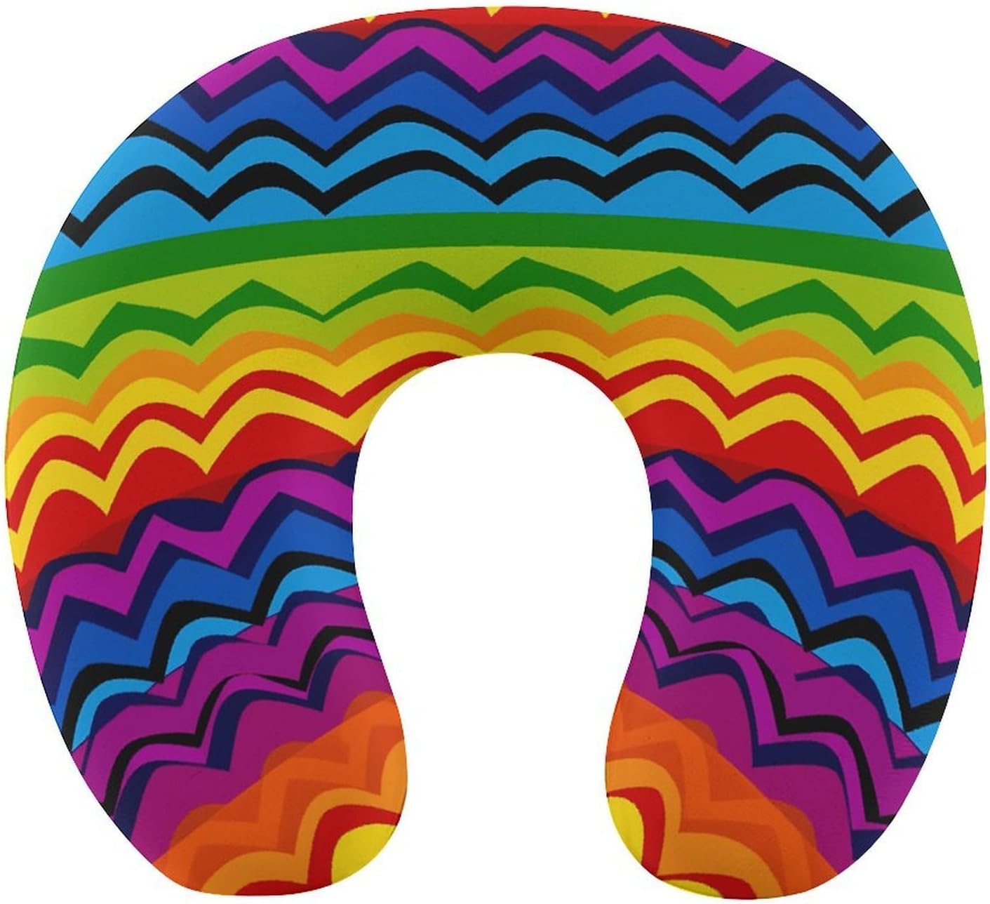 Gay Pride Rainbow Pattern Neck Pillow Memory Foam U Shaped Pillows Portable Pillows for Shoulder Travel Head Support Pillow with Concealed Zipper for Airplane Car Home Office